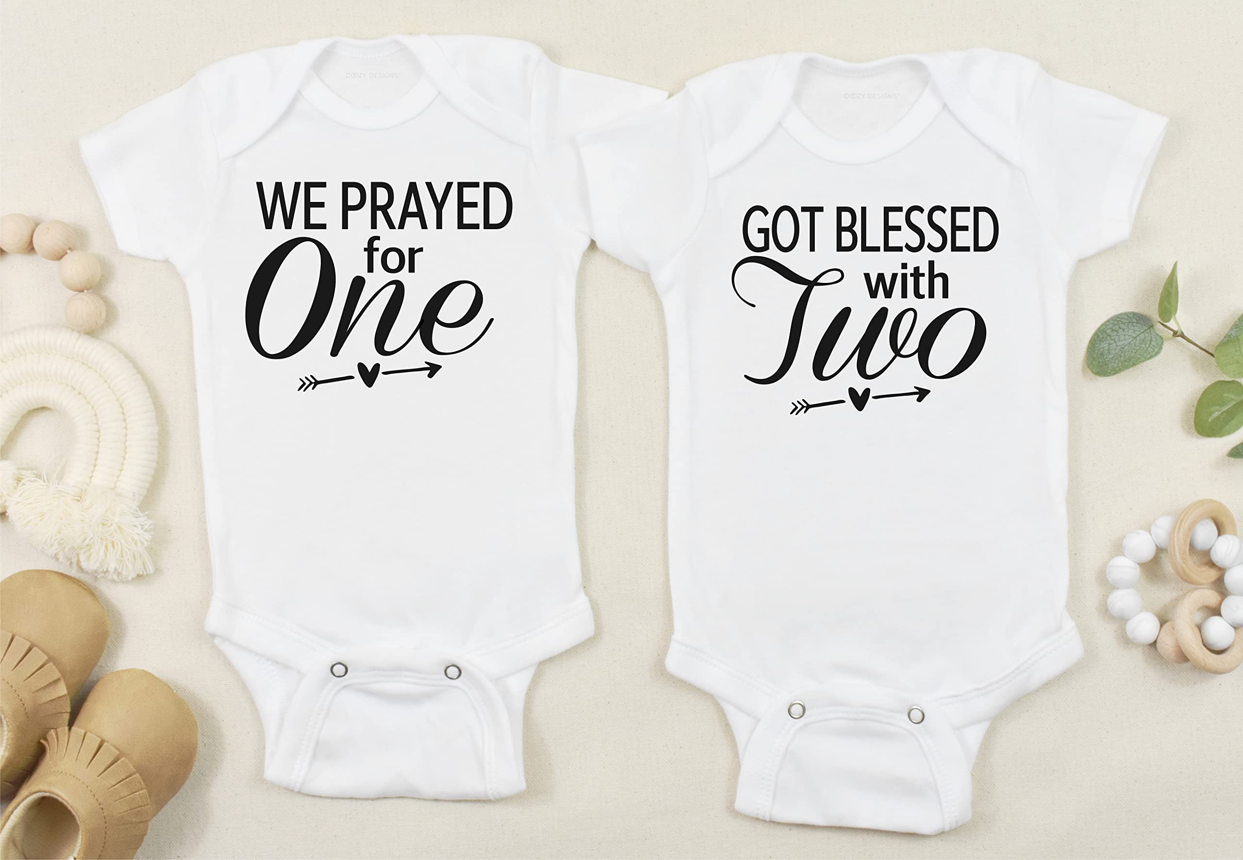 Prayed for One Got Blessed With Two - Twin Pregnancy Announcement Shirt, IVF Pregnancy Reveal Bodysuit Set (Newborn Short Sleeve) - Perfect for Gender Reveal Parties & Baby Showers
