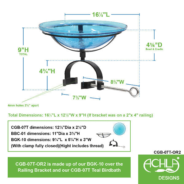Teal Crackle Glass Birdbath Bowl for Garden Decor - Handmade Crackled Glass Bird Feeder for Outdoor Patio, Yard & Wildlife Habitat