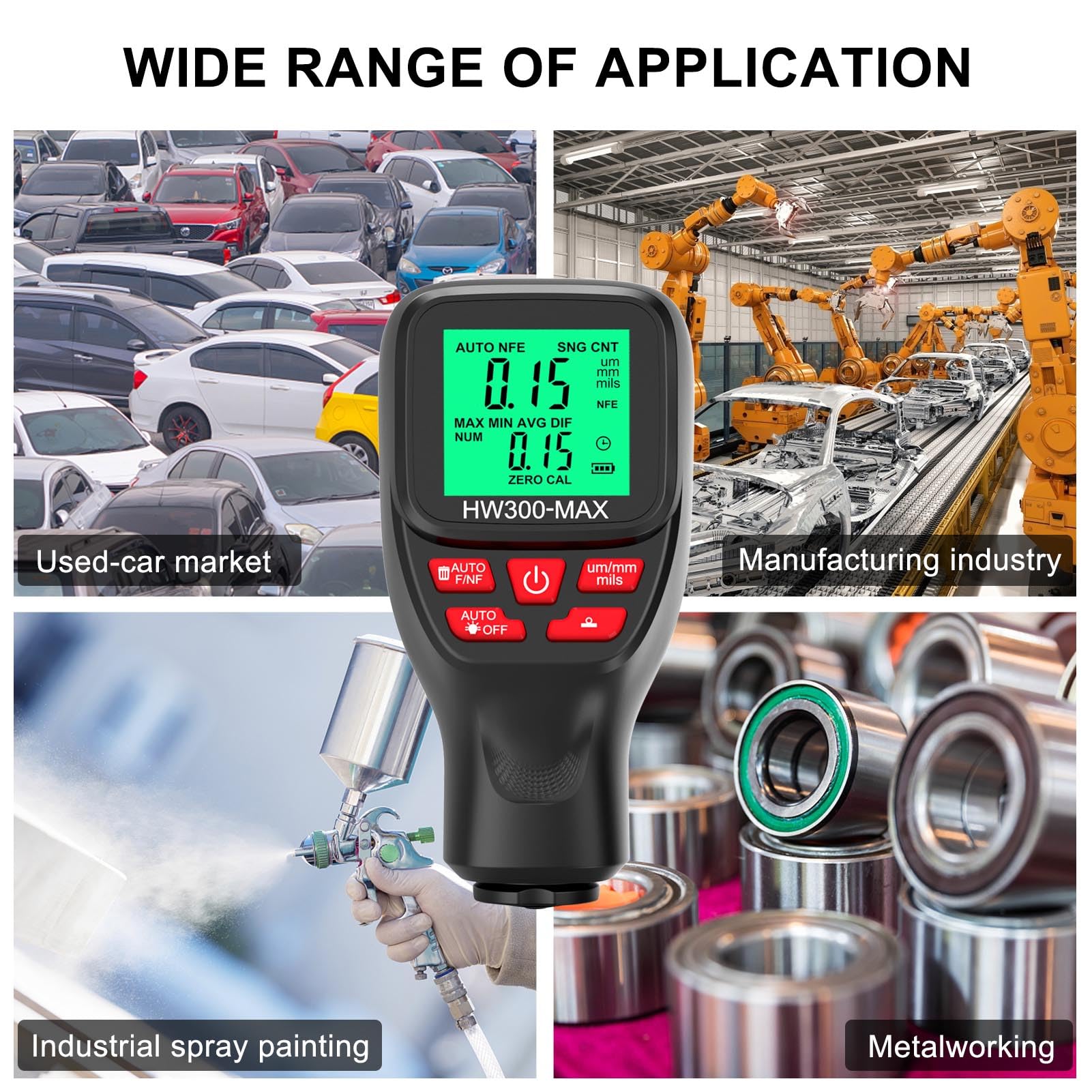 Digital Paint Thickness Gauge for Cars - High Precision Coating Meter for Automotive, Manufacturing & Metal Processing | Paint Depth Measurement Tool for Chemical Industry & Customs Inspection | Ideal for Auto Body Shops, Quality Control & Industrial Applications