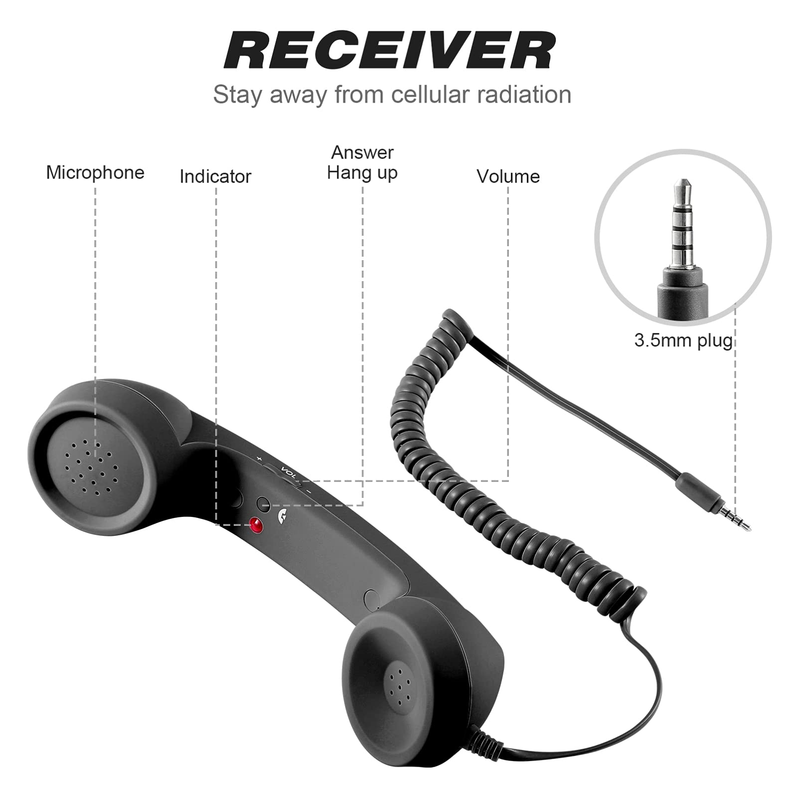 Vintage Retro Handset with 3.5mm Jack - Mini Microphone & Speaker for Phones, Tablets, and Computers - Perfect for Call Centers, Gaming, and Online Meetings