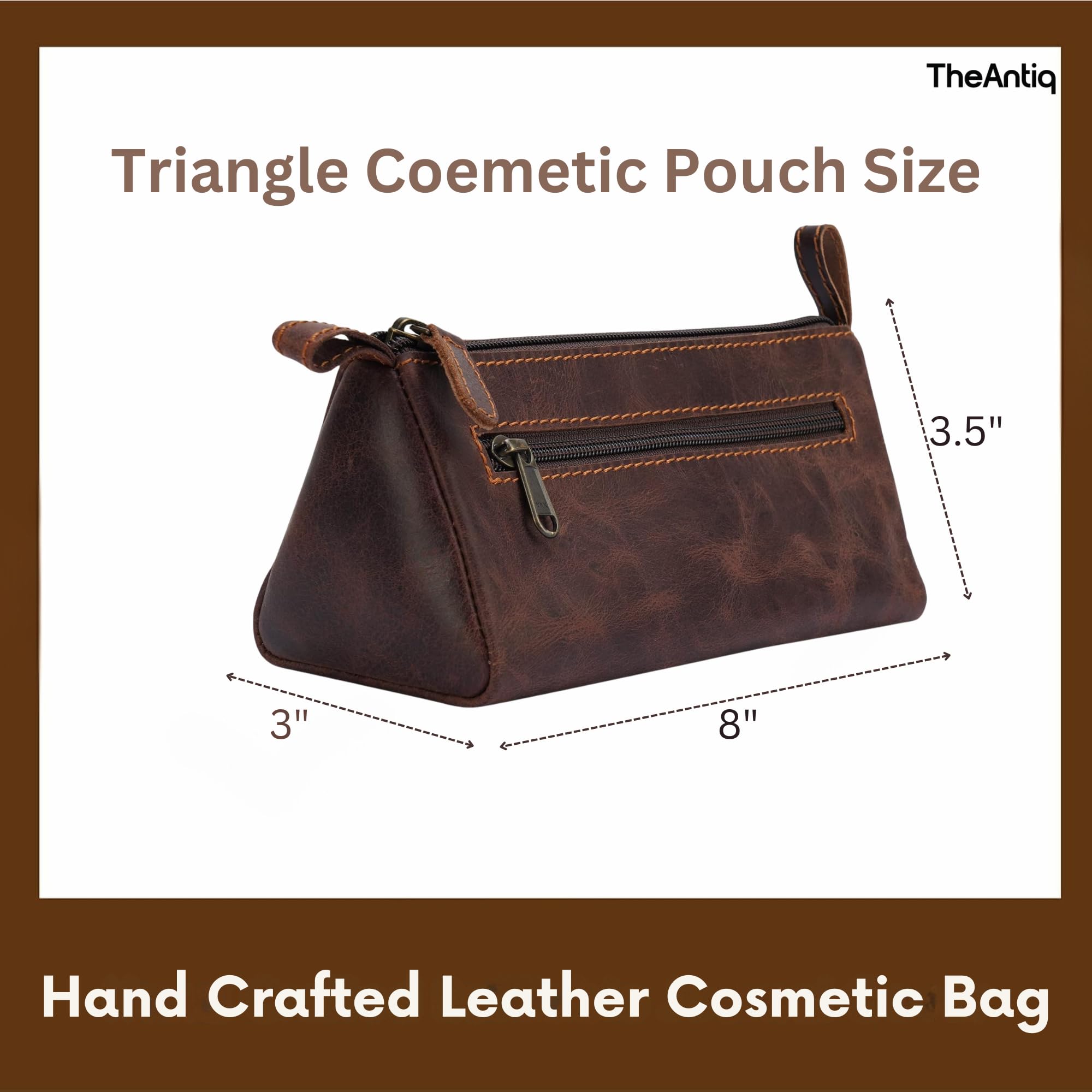 Genuine Leather Cosmetic Bag for Women - Handmade Brown Leather Makeup Pouch with Zipper, Travel Toiletry Case & Purse Organizer | Perfect for Travel, Daily Use & Gift Giving