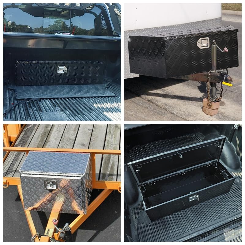 60 x 12 x 14 Inch Heavy Duty Aluminum Trailer Tongue Tool Box with 5-Bar Tread & Lock - Secure Storage for Pickup Trucks, Trailers & RV Accessories - Ideal for Organizing Tools, Equipment & Outdoor Gear