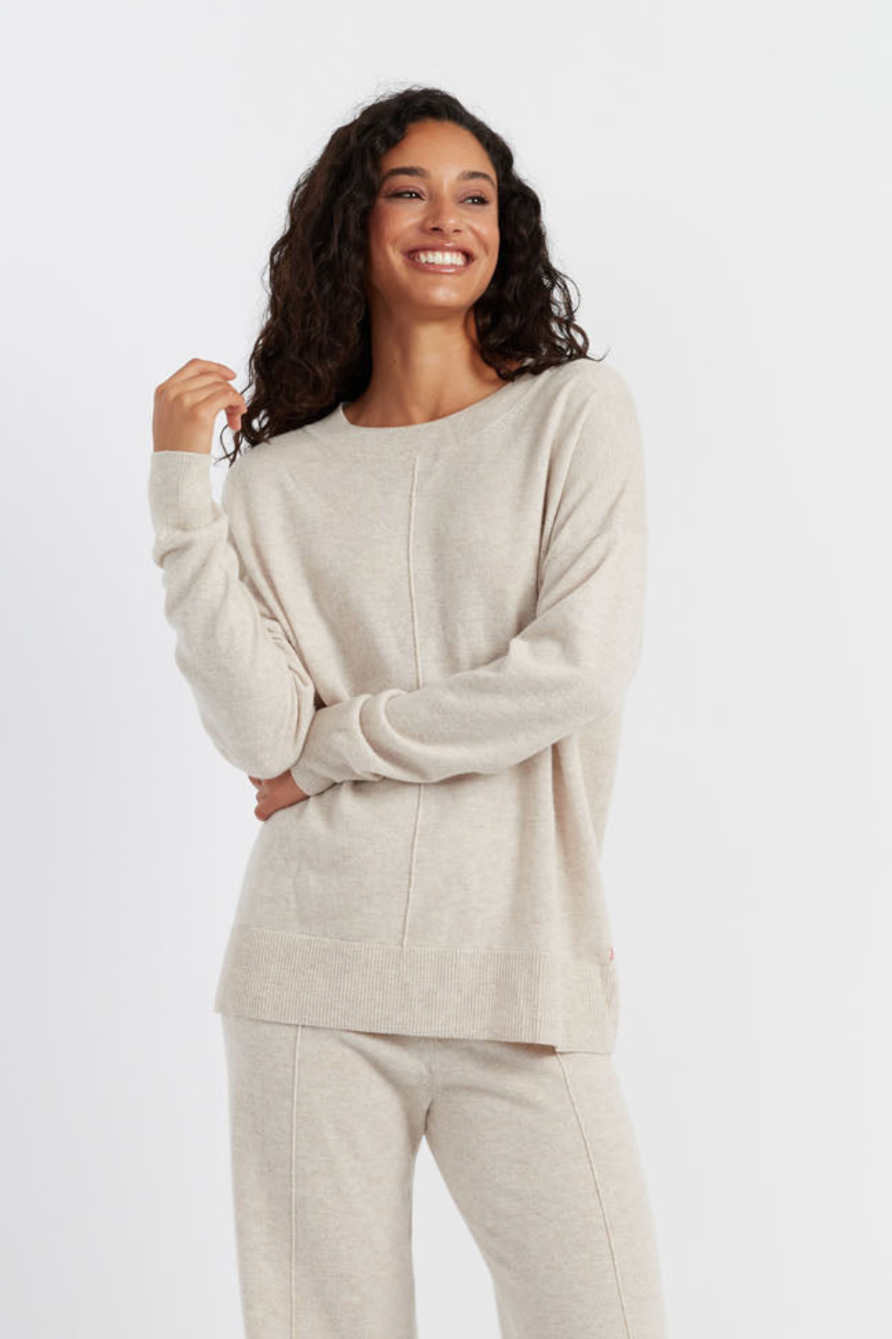 Light Oatmeal Wool Cashmere Slouchy Sweater for Women | Soft Oversized Pullover | Cozy Winter Knitwear for Casual Outfits & Lounge Wear
