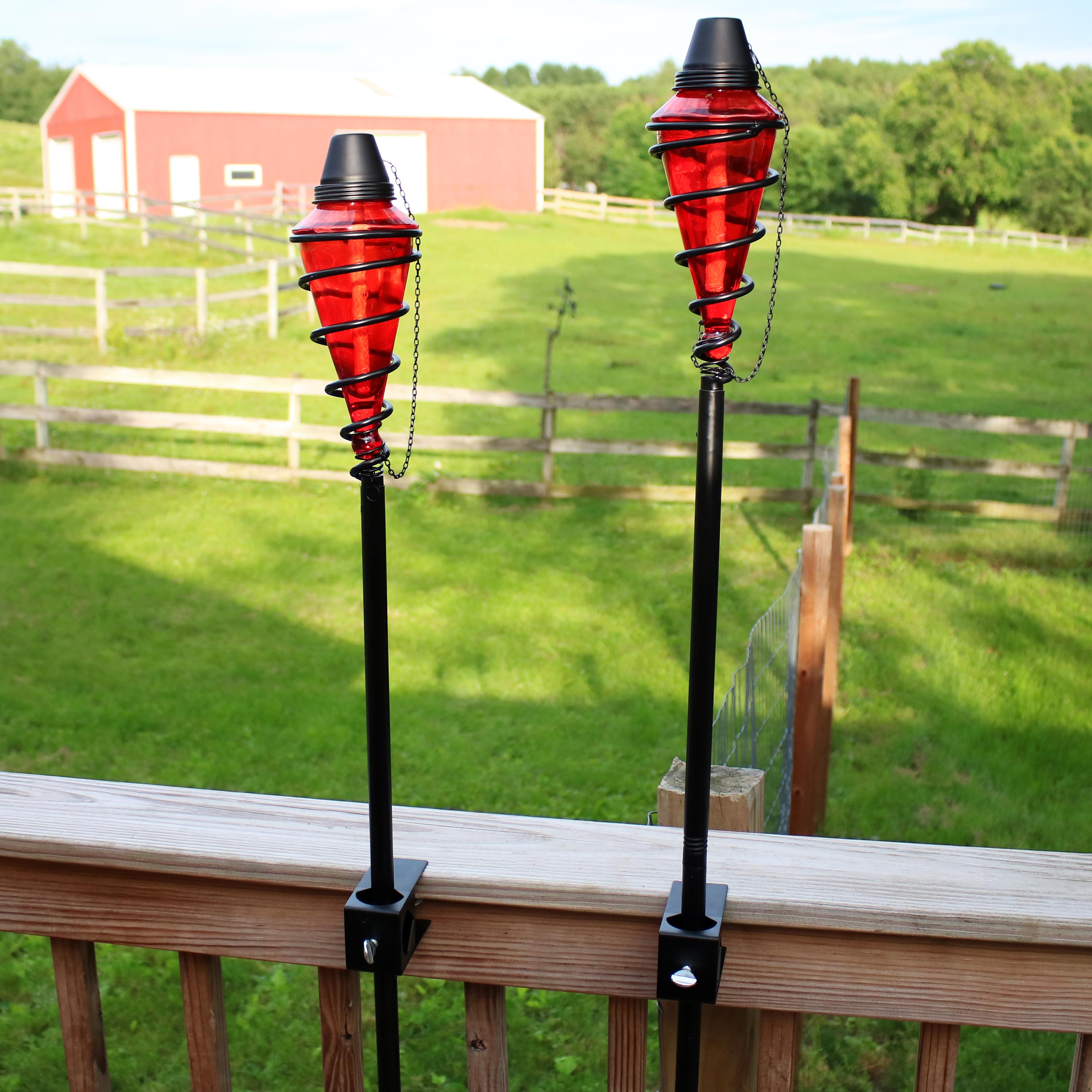 Sunnydaze Adjustable Height Metal Swirl Glass Outdoor Lawn & Patio Torch - Decorative Lighting for Backyard, Garden, Poolside & Outdoor Parties