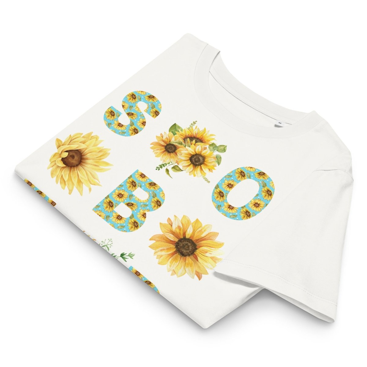 SOBER - Organic Ribbed Neck Tee with Chinoiserie Sunflower Print | Women's Casual T-Shirt for Summer Outfits & Boho Style