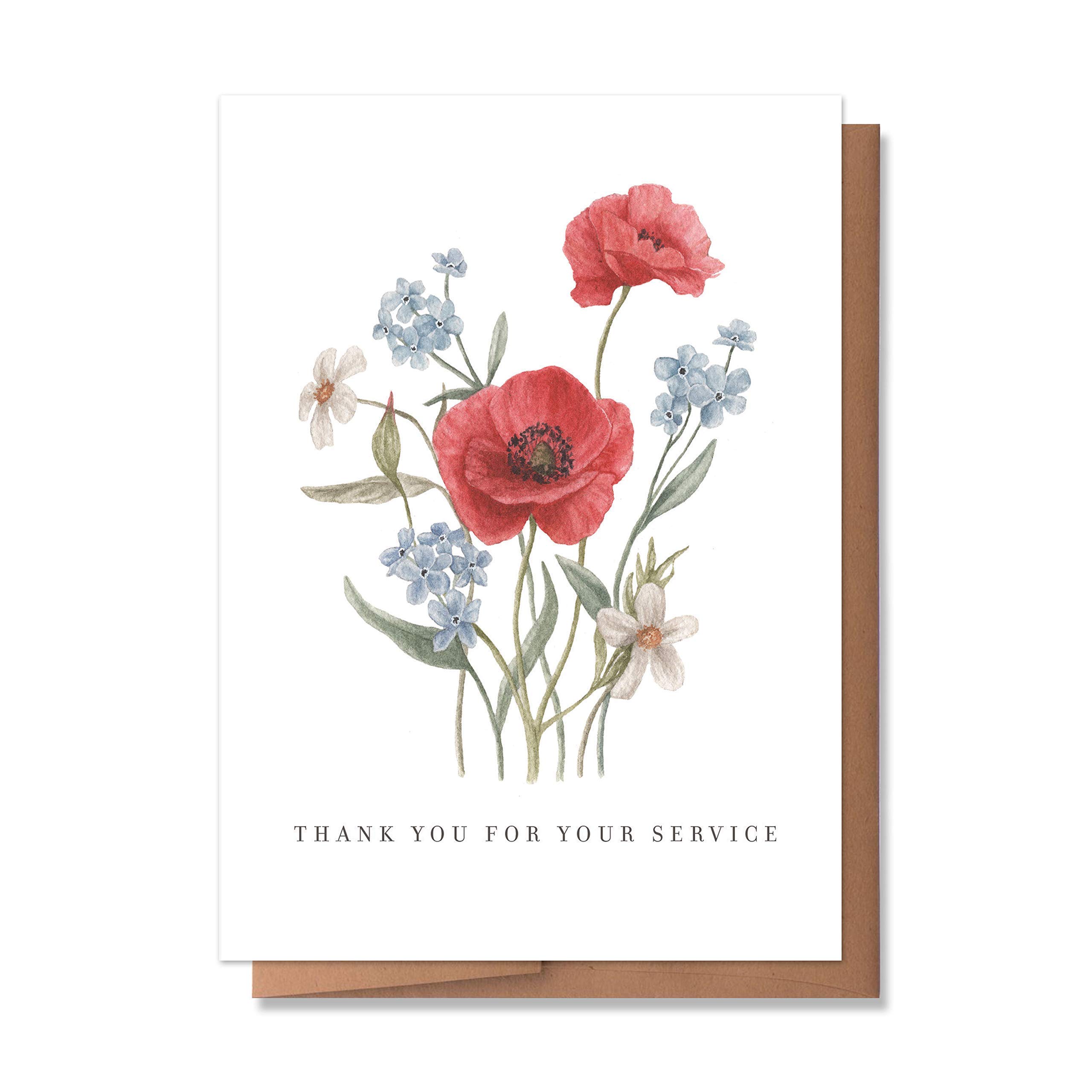 Wunderkid Thank You for Your Service Card - Patriotic Memorial Day Greeting Card 2023 (Blank Inside, Single Card) - Perfect for Veterans Day, Military Appreciation & Patriotic Events