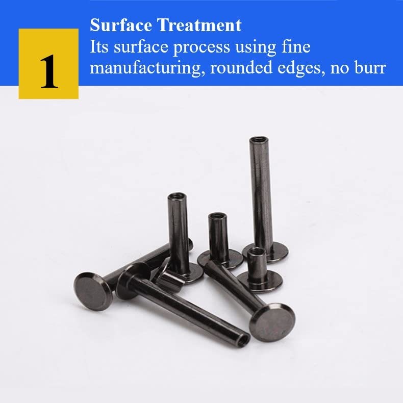 50 Sets Black Phillips Chicago Screws M5 x 80mm - Leather Belt Rivets, Scrapbook Photo Album Binding Posts - Perfect for DIY Leather Craft, Bookbinding & Handmade Accessories