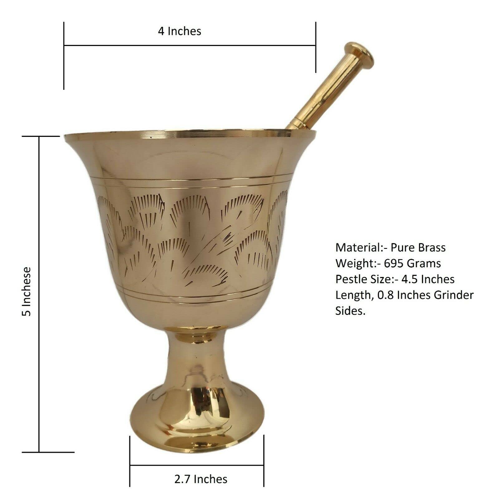 Golden Brass Mortar and Pestle Set - Metal Spice Grinder, Herb Crusher, Okhli Musal for Kitchen - 5