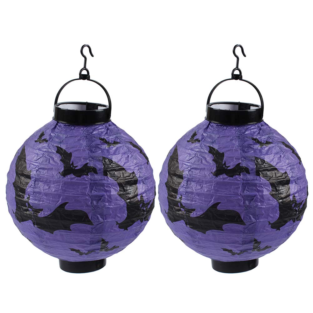 Glow in the Dark Halloween Bat Lanterns - 2 Pack LED Folding Paper Lanterns, Purple Bat Decor for Spooky Party, Haunted House, Ghost Festival - Battery Not Included - Perfect for Indoor/Outdoor Halloween Decorations, Nighttime Parties & Themed Events