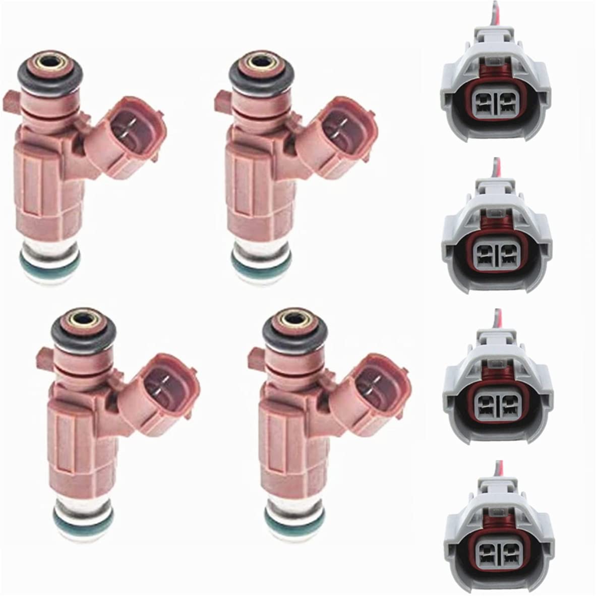 4Pcs Fuel Injectors with Connector Plug Harness Pigtail Wire - FBJB100 16600-5L300 - Compatible with 2000-2002 Nissan Sentra 1.8L - Direct Replacement for OEM Parts - Perfect for Engine Performance Upgrades & Fuel System Maintenance