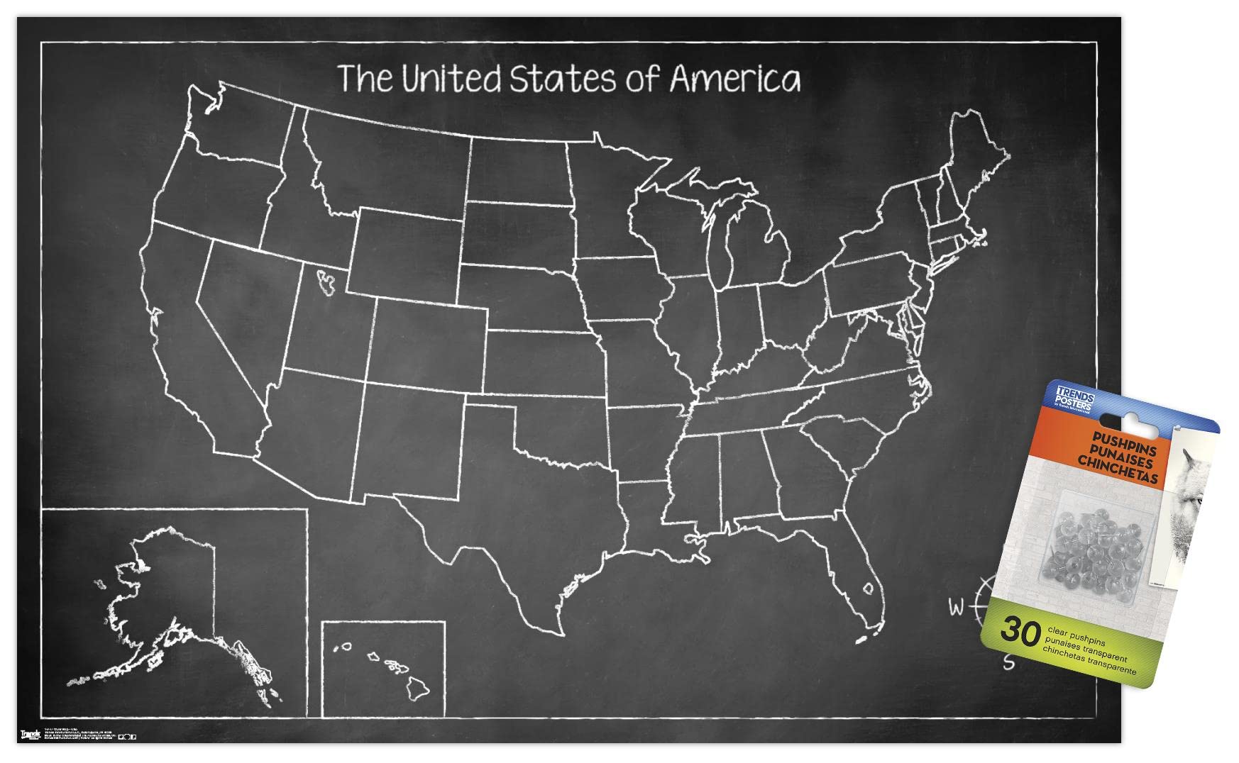 USA Push Pin Travel Map - Large Chalkboard Wall Poster for Home & Office Decor | Perfect for Tracking Adventures & Planning Road Trips