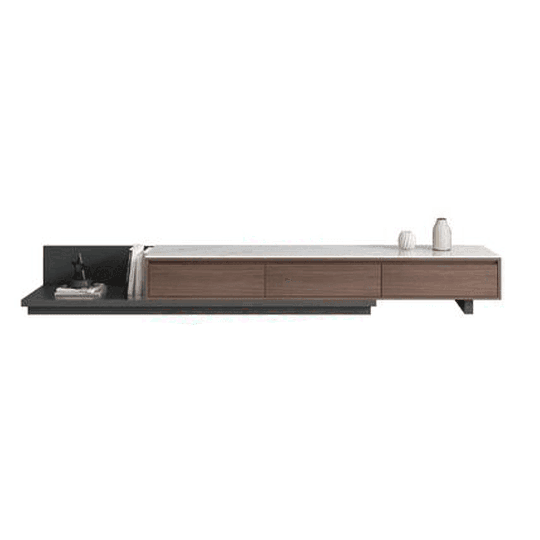 Elias Glossy Sintered Stone Extendable TV Stand Console - Modern Entertainment Center for Living Room, Bedroom & Home Theater