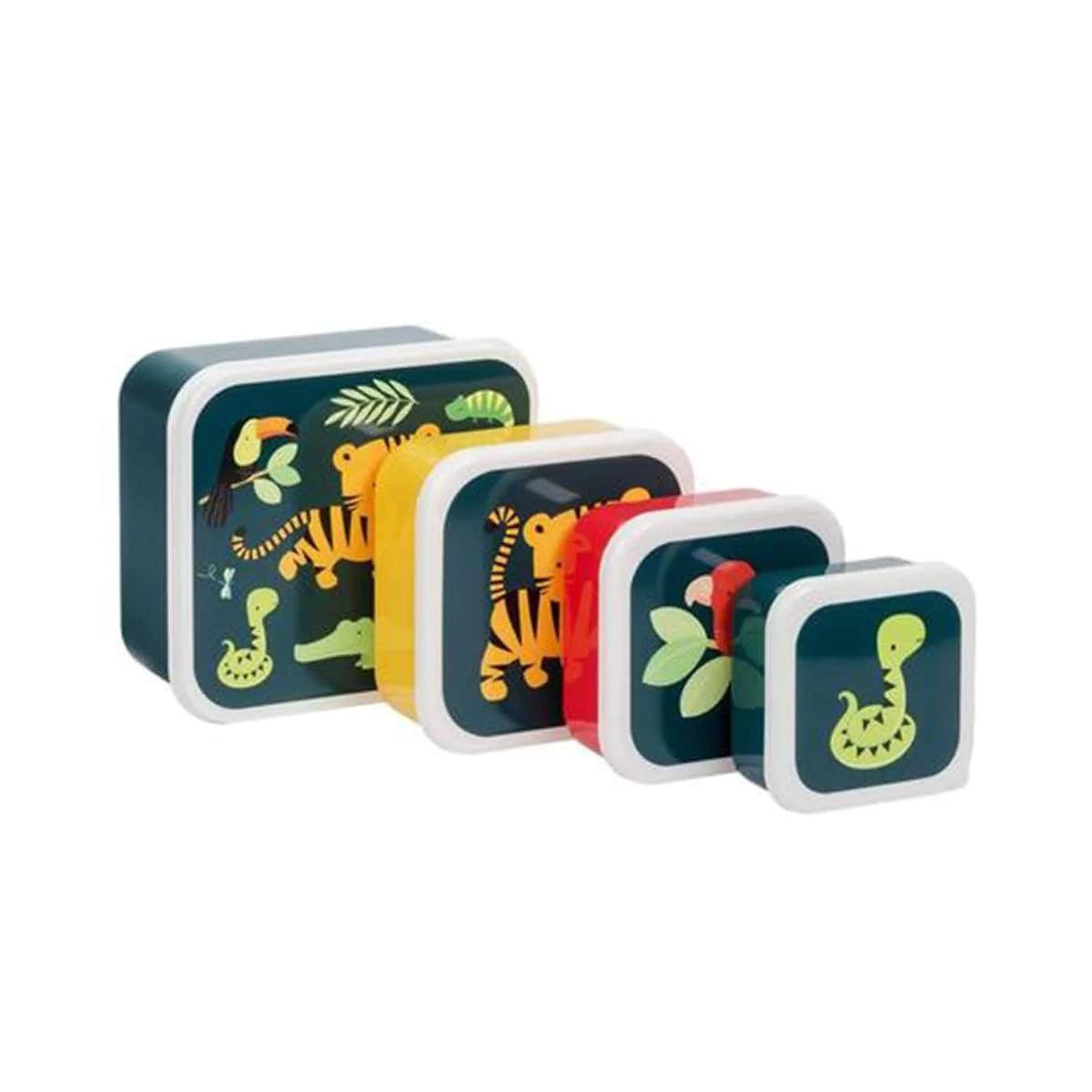 A Little Lovely Company Lunch & Snack Box Set - Reusable Bento Box with Tiger Design | Perfect for Office Meals, School Lunches & Picnics