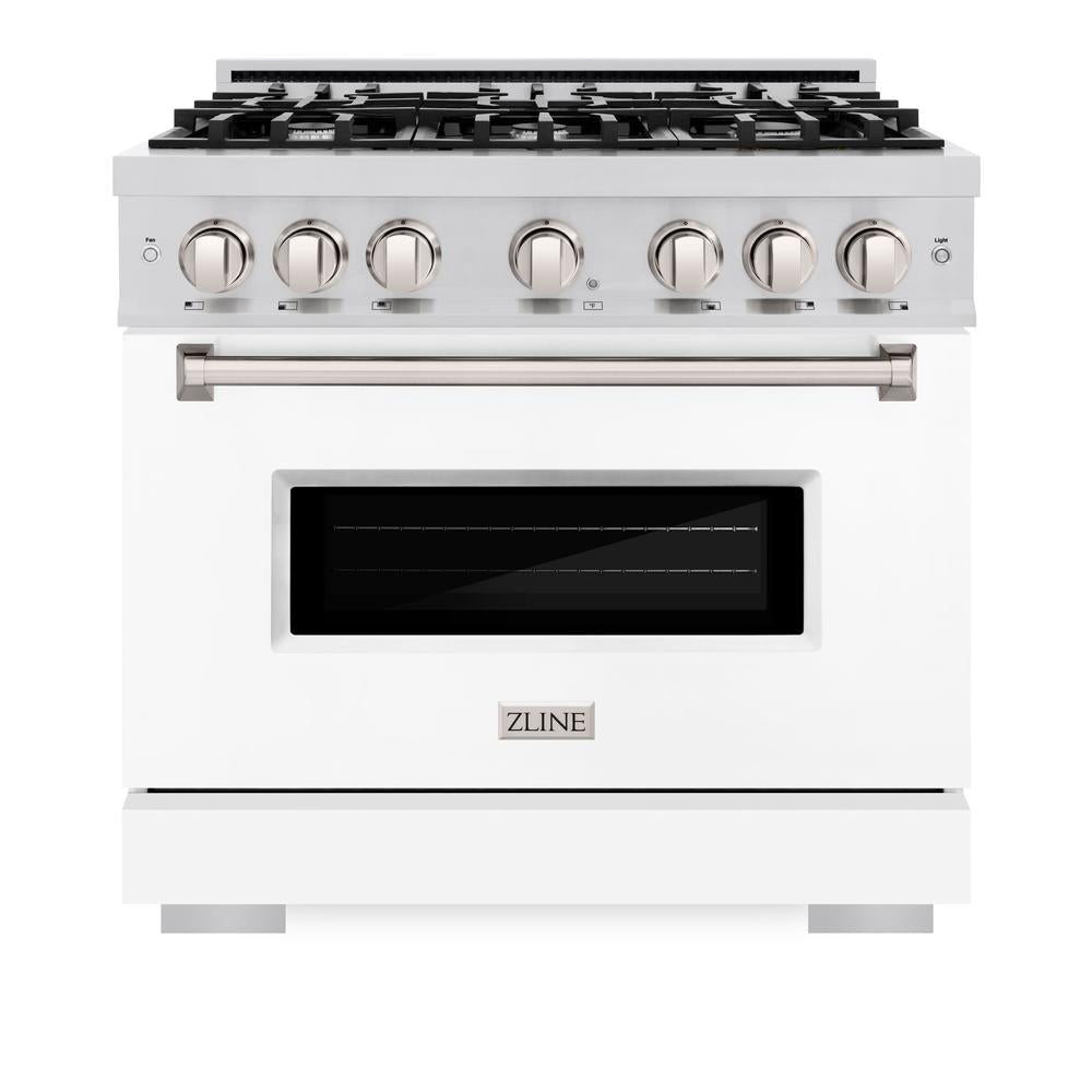 ZLINE 36 Inch 5.2 Cu. Ft. Stainless Steel Gas Range with 6 Burner Cooktop & Convection Oven - White Matte Door (CGR WM 36) - Perfect for Modern Kitchens, Home Chefs & Entertaining