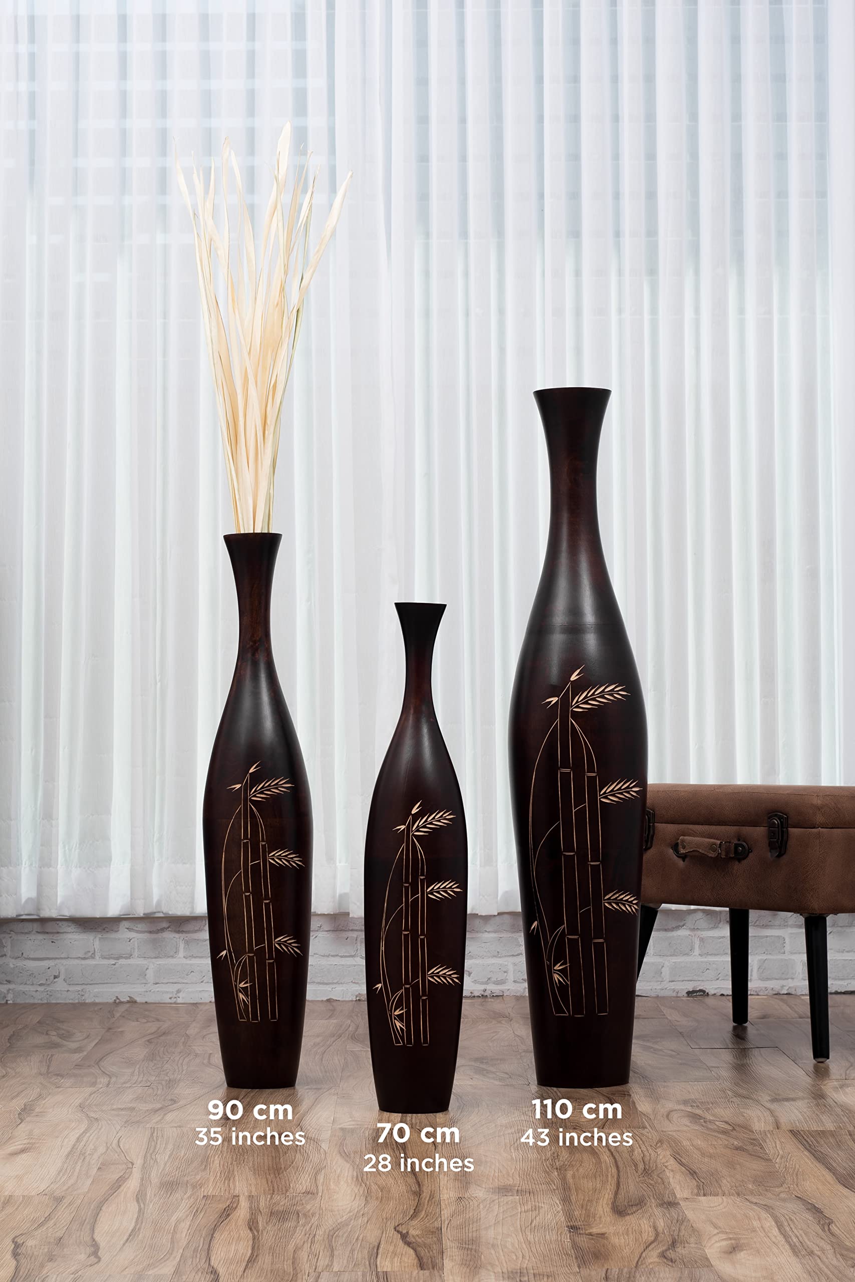 Leewadee 43 Inch Large Brown Wooden Floor Vase - Farmhouse Decor for Fake Plants, Pampas Grass & Home Decor | Perfect for Living Room, Entryway & Wedding Centerpieces