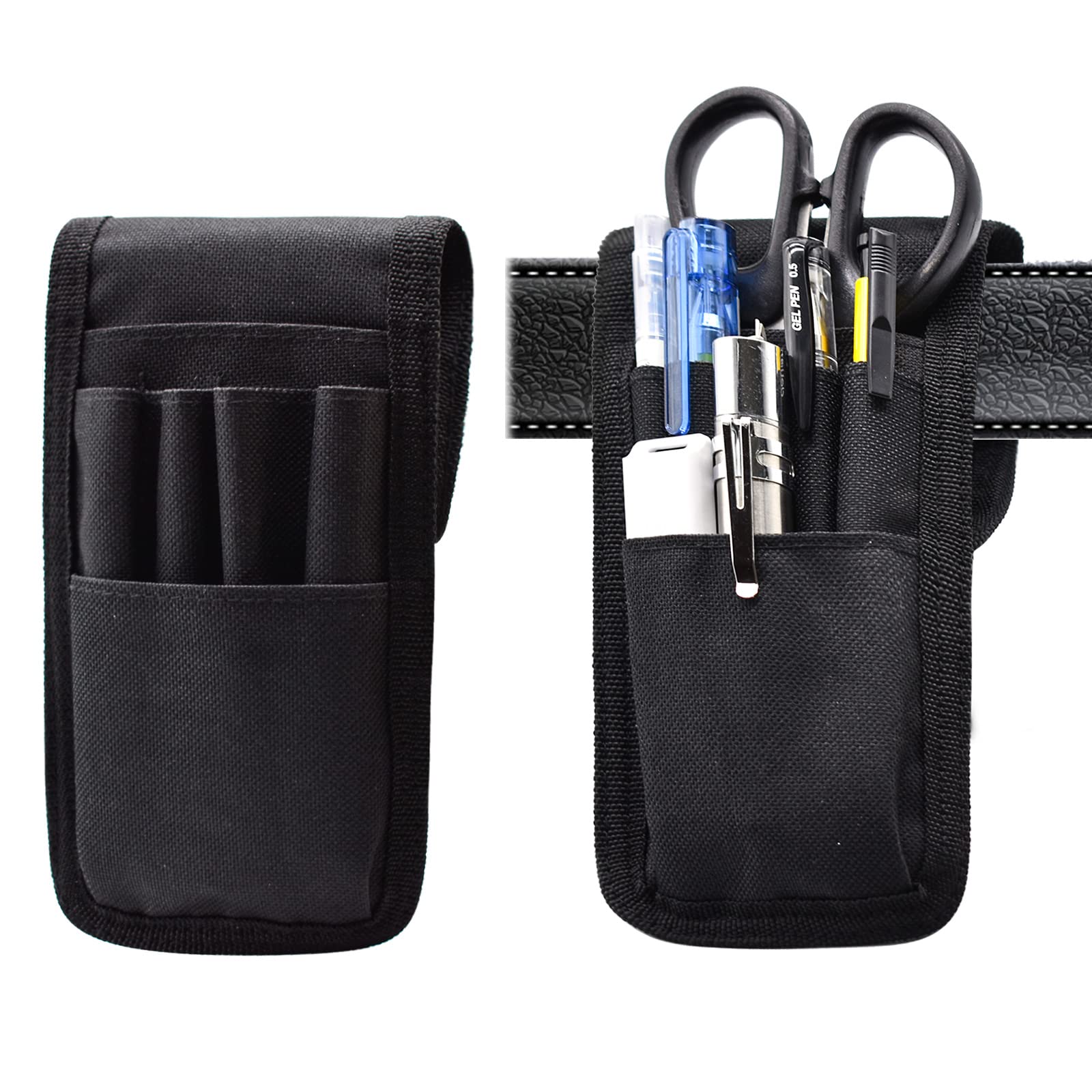 2 Pack Tactical Belt Pen Holder - Adjustable Military Pencil Pouch with Detachable Sleeve for Pens, Rulers & Scissors - Durable Black EDC Organizer for Outdoor, Hiking, Camping & Office Use