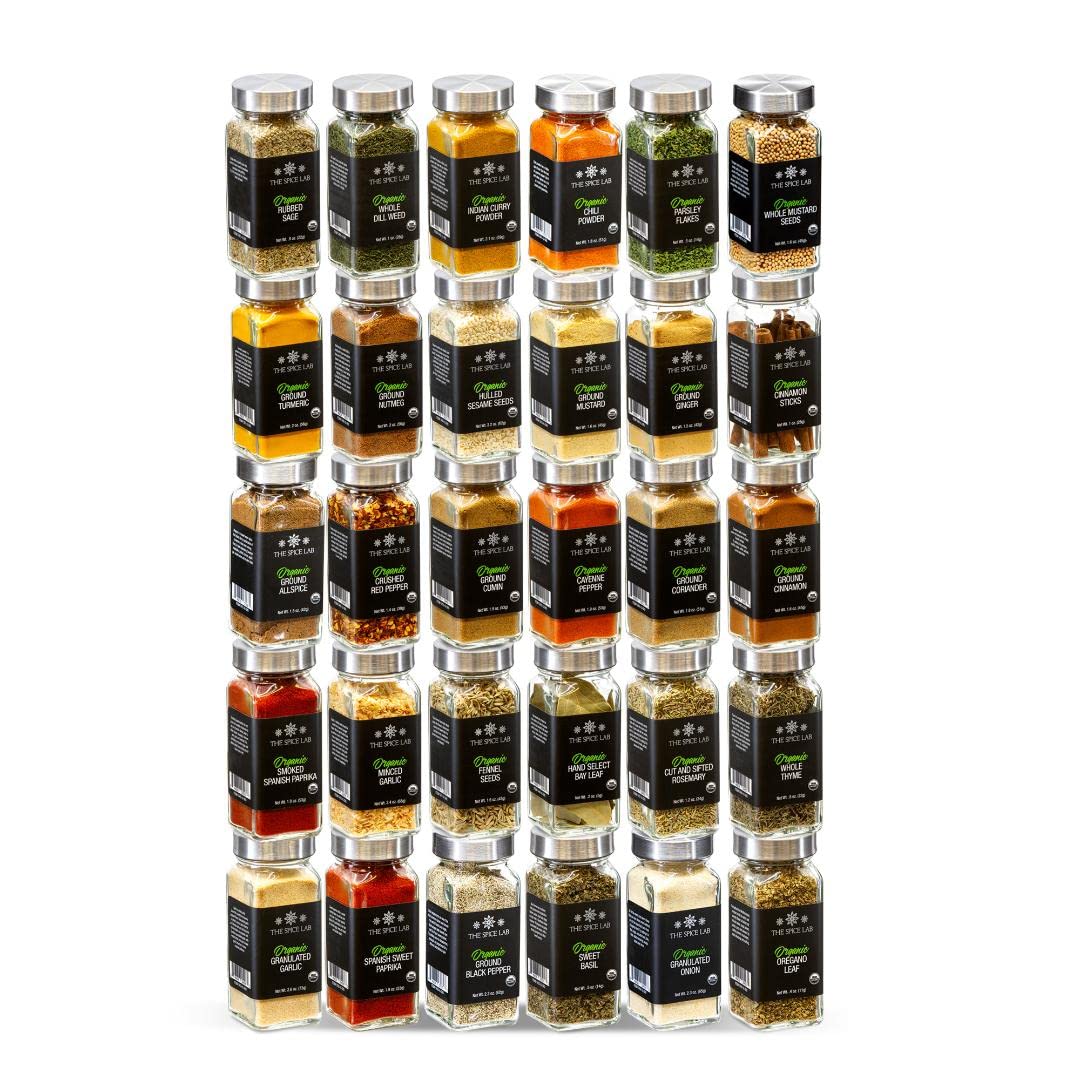 The Spice Lab Organic Spices and Seasonings Set - 30 Jar Premium Spice Kit Variety Pack for BBQ, Grilling & Cooking - Ultimate Culinary Gift Set for Home Chefs & Food Lovers - Perfect for Kitchen, Camping & Gourmet Cooking