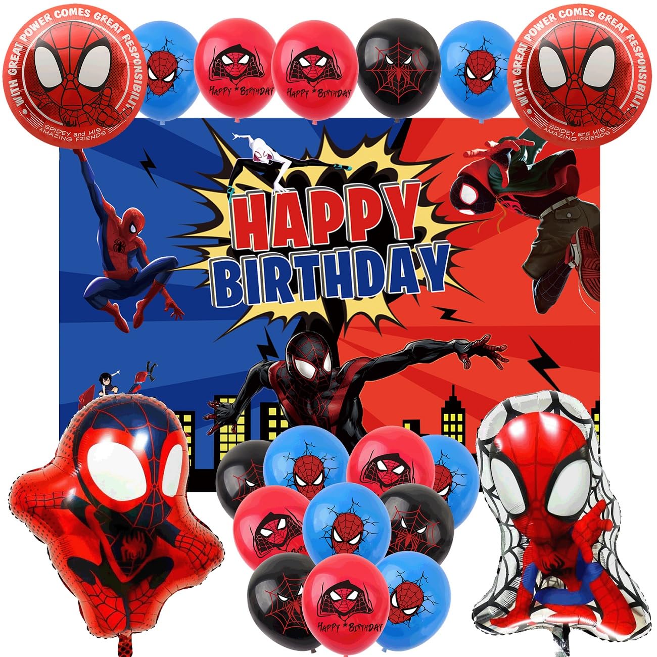 Spider Themed Party Decorations - Foil Balloons, Latex Balloons & Backdrop for Halloween Birthday Decor | Perfect for Spooky Parties, Kids Birthday Celebrations & Themed Events