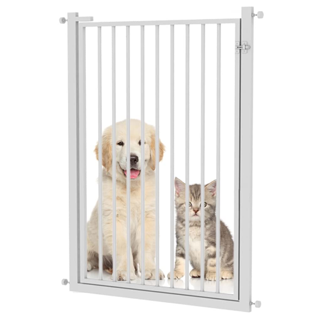 80cm-130cm Extra Tall Pet Gate for Dogs and Cats - Adjustable Baby Safety Gate for Doorways, Stairs & Hallways - White Metal Indoor Safety Barrier for Children & Pets (Fits 75-144cm Wide Openings) - Perfect for Homes with Stairs, Doorways and Active Pets