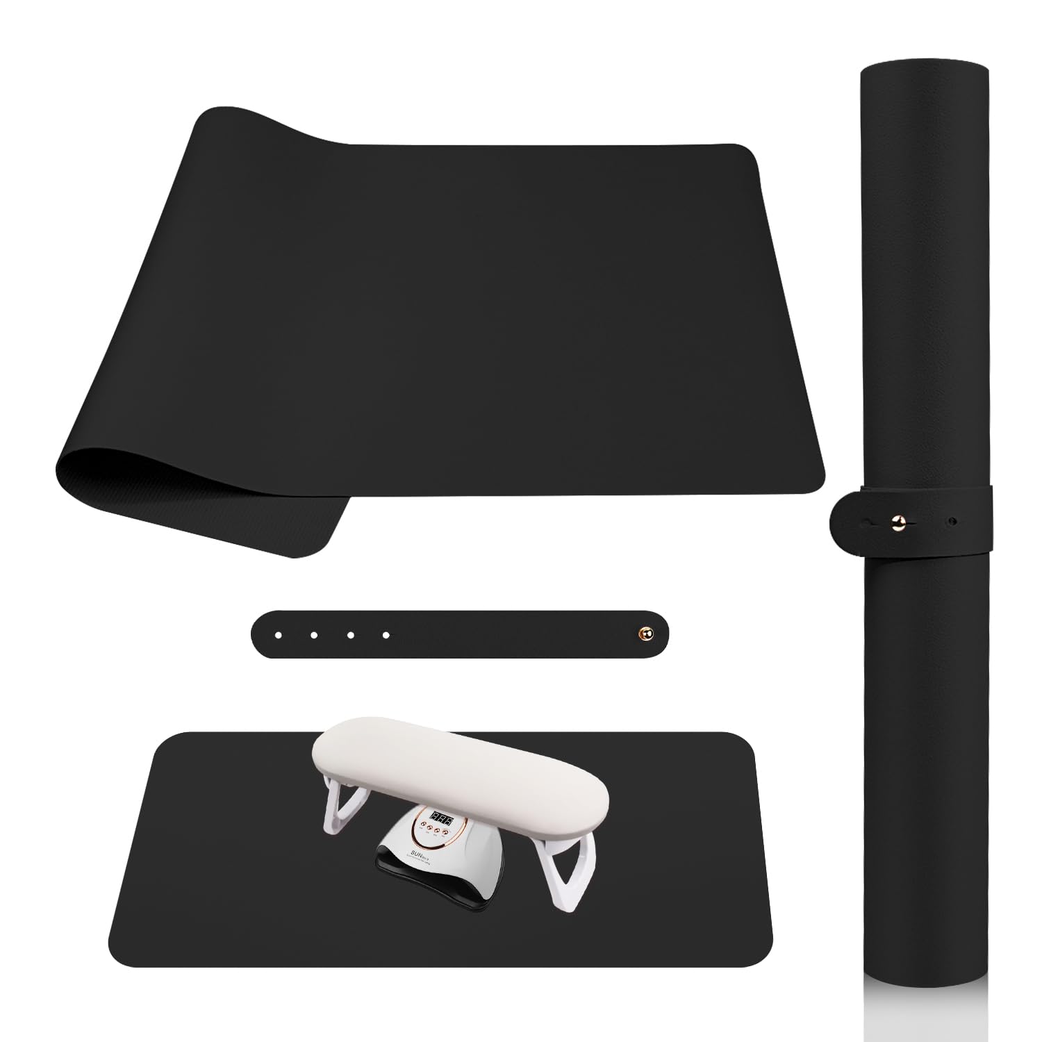 Subay Foldable Nail Art Hand Rest Pad - Soft Microfiber Leather Manicure Table Mat for Nail Technicians (Black) | Portable Nail Salon Cushion for Gel Polish, Acrylic & Pedicure Services