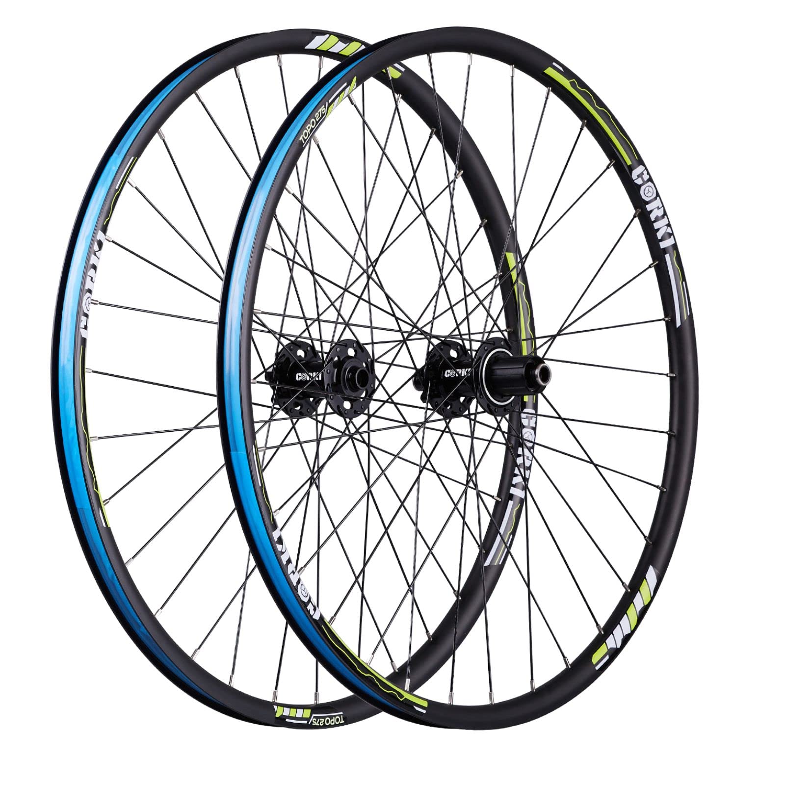 **Corki Cycles TOPO Mountain Bike Wheels - 26/27.5/29 Inch Aluminum Alloy Wheelset with Thru Axle & Dual Disc Brake (1.5-2.6 Inch Width) - Perfect for Trail Riding & Off-Road Adventures**