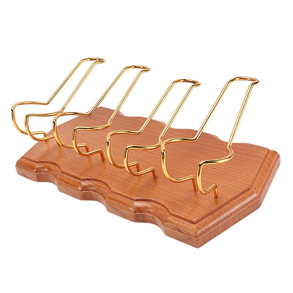 Premium Metal Tobacco Pipe Stand Holder with Wooden Base - Portable Display Rack for 4 Smoking Pipes (Golden) - Perfect for Pipe Collectors, Smoking Lounges & Home Decor