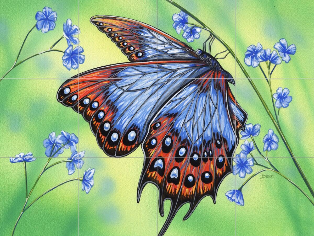 Ceramic Backsplash Tile Mural with Butterfly Design - Fire n Ice Wings by Denise Freeman for Kitchen & Bathroom - Perfect for Home Renovation and Decoration