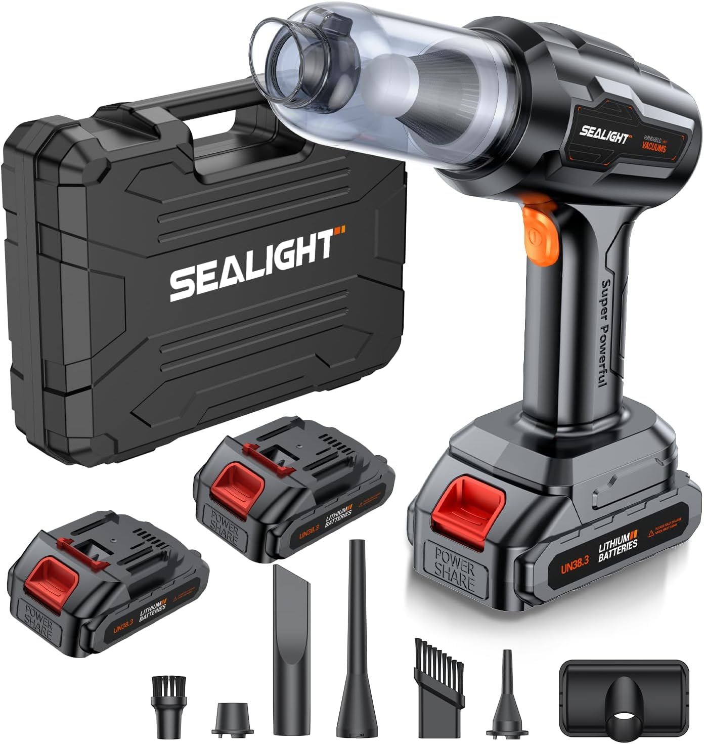 SEALIGHT 21000Pa High Power Cordless Handheld Vacuum Cleaner - 18V/120W Mini Car Vacuum with 2 Rechargeable Batteries for Long Runtime | Portable Vacuum for Car, Home, Office & Pet Hair Cleaning | Ideal for Quick Spills, Upholstery, Car Seats & Pet Hair Removal