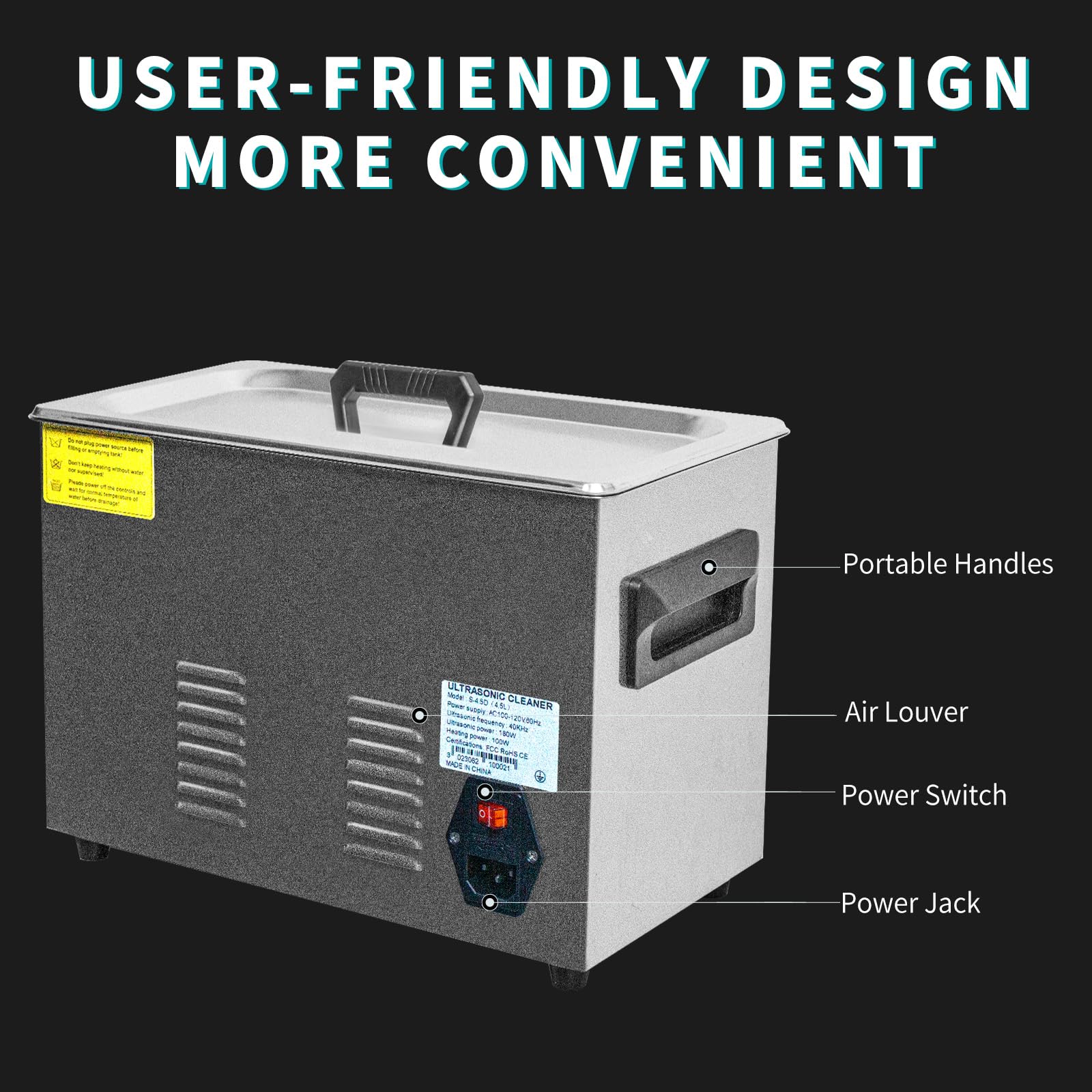 4.5L 180W Ultrasonic Cleaner with Heater & Timer - Professional Jewelry, 3D Prints, Carburetor, Circuit Board Cleaner - Safely Removes Oil, Rust - Perfect for Home Workshops, Jewelry Stores & Electronics Repair
