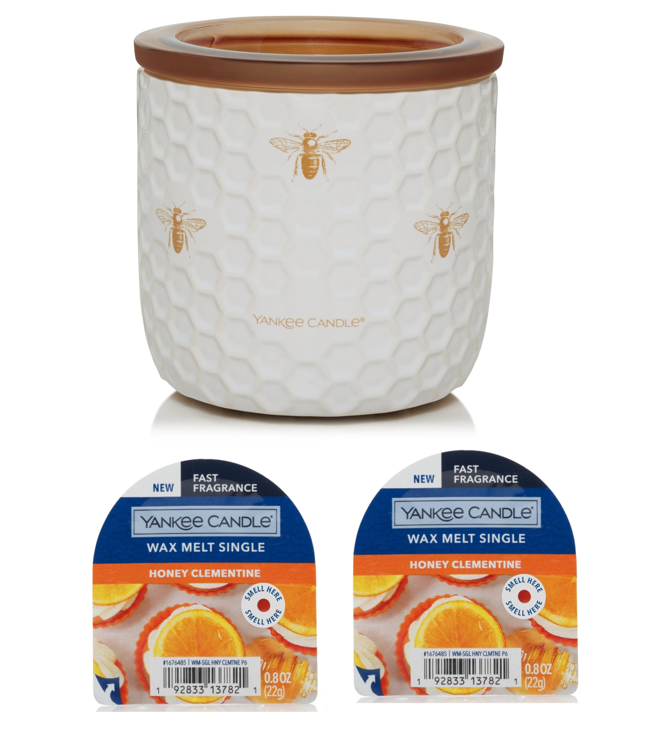 Yankee Candle Honeycomb Wax Warmer with Timer & LED Light - Gift Set Includes 2 Honey Clementine Wax Melts - Perfect for Home, Office & Aromatherapy Relaxation