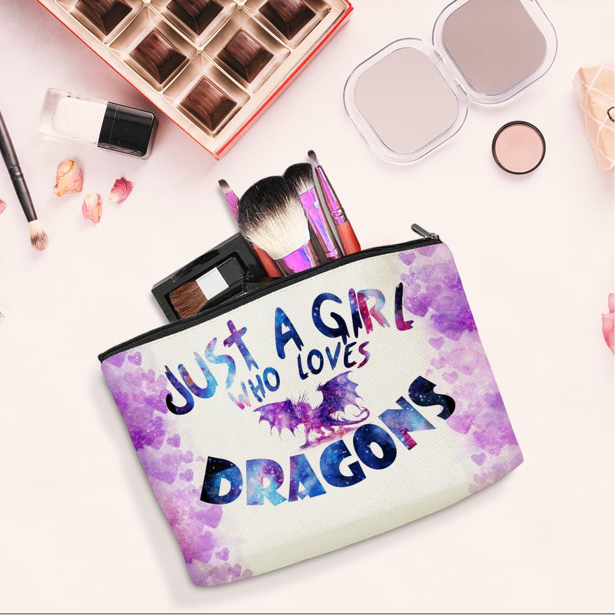 Funny Dragon Cosmetic Bag - Cute Makeup Pouch for Women & Girls - Perfect Gift for Dragon Lovers, Bestie, Sister & Coworkers - Great for Birthday, Christmas & Friendship Day - Ideal for Travel, Gym & Daily Makeup Storage