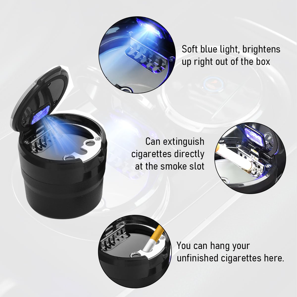 Premium Car Ashtray with Lid & LED Light - Detachable Auto Cup Holder Ashtray for Vehicles - Universal Car Accessories for Home, Office & Travel - Rose Gold (Perfect for Smokers On-The-Go & Road Trips)