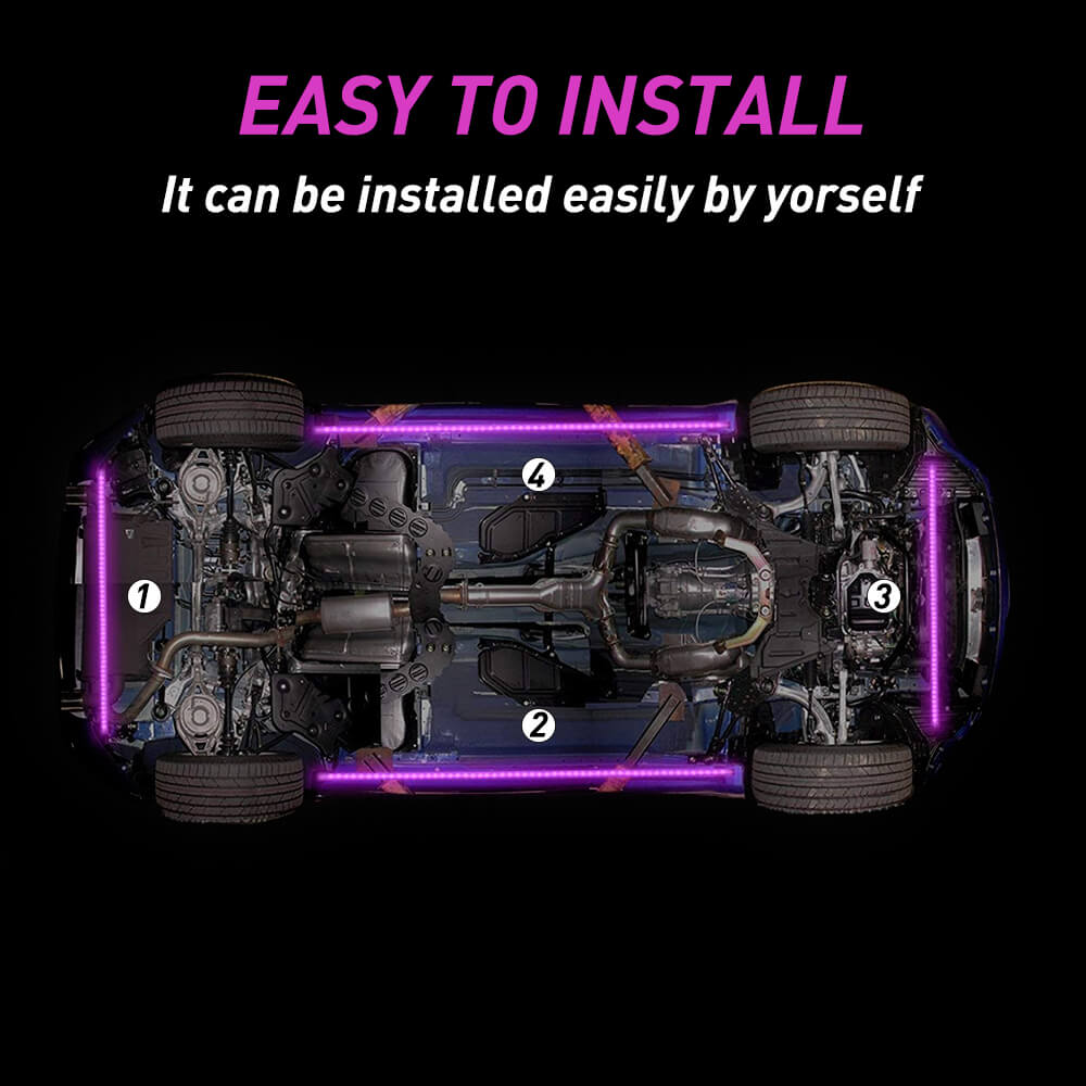 Universal RGB LED Car Underbody Lights Kit with Wireless Remote Control - 4 PC Multi-Color Neon Glow Strips for Cars, Trucks & SUVs - Customize Your Ride for Night Driving, Car Shows & Special Events