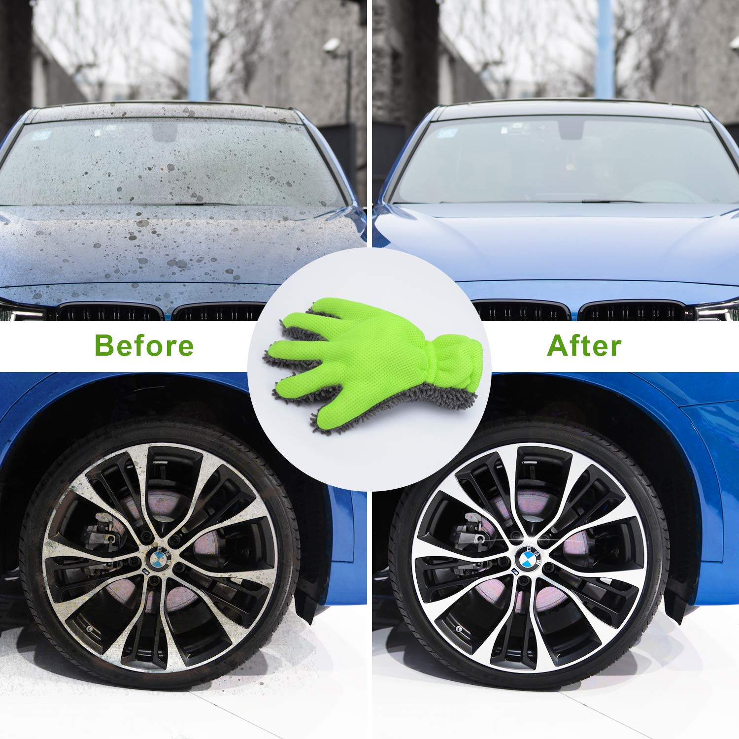 2 Pack XINDELL Microfiber Car Wash Mitts with Fingers - Extra Large Scratch Free & Lint Free Cleaning Mitt for Car Exterior, Interior & Motorcycle Washing - Perfect for Hand Wash, Detailing & Auto Care
