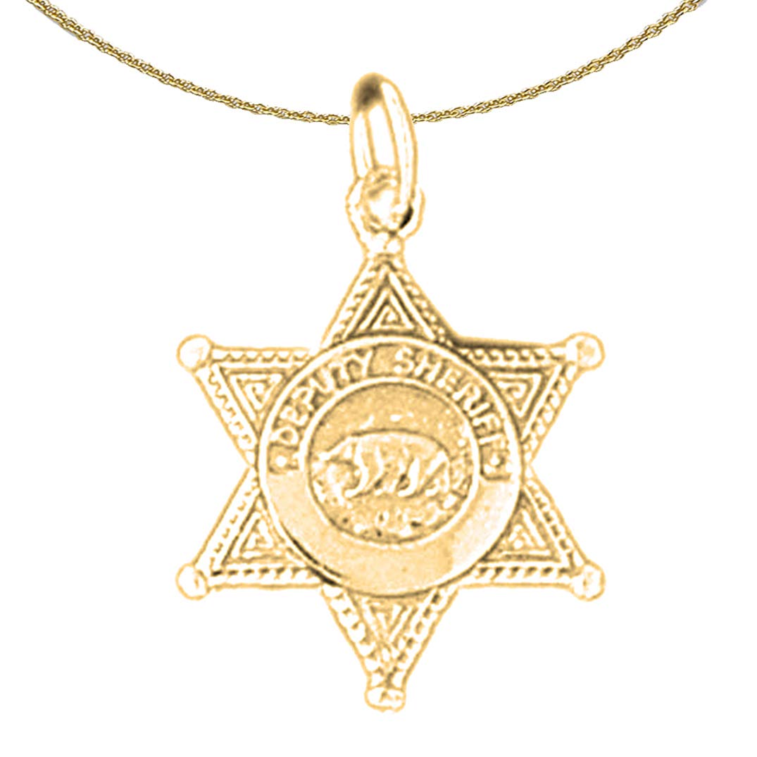 14K Yellow Gold Plated 925 Sterling Silver Police Badge Pendant Necklace - 18 Inch Chain for Law Enforcement Officers, Police Graduation Gift & Cosplay Accessories