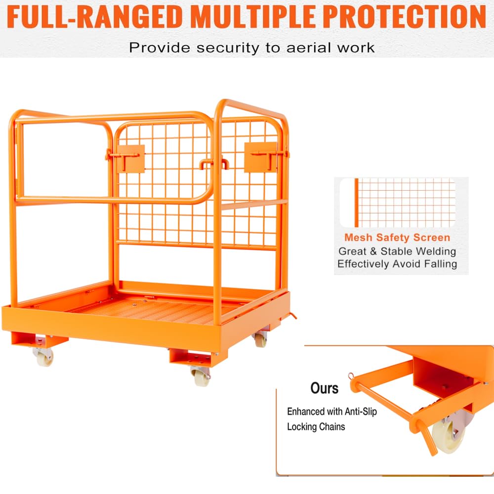 **GARVEE 36x36 Foldable Forklift Safety Cage - 1200lbs Capacity Work Platform with Protective Guardrail & Drain Hole - Ideal for Aerial Work, Warehouse, and Construction Use**