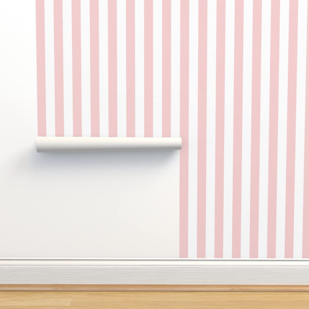 Peel & Stick Removable Wallpaper - 9ft x 2ft Bold Stripe Dogwood Vertical Stripes in Pink & White | Geometric Pattern Self-Adhesive Wallpaper by Spoonflower | Perfect for Bedroom, Nursery, Office & Home Decor