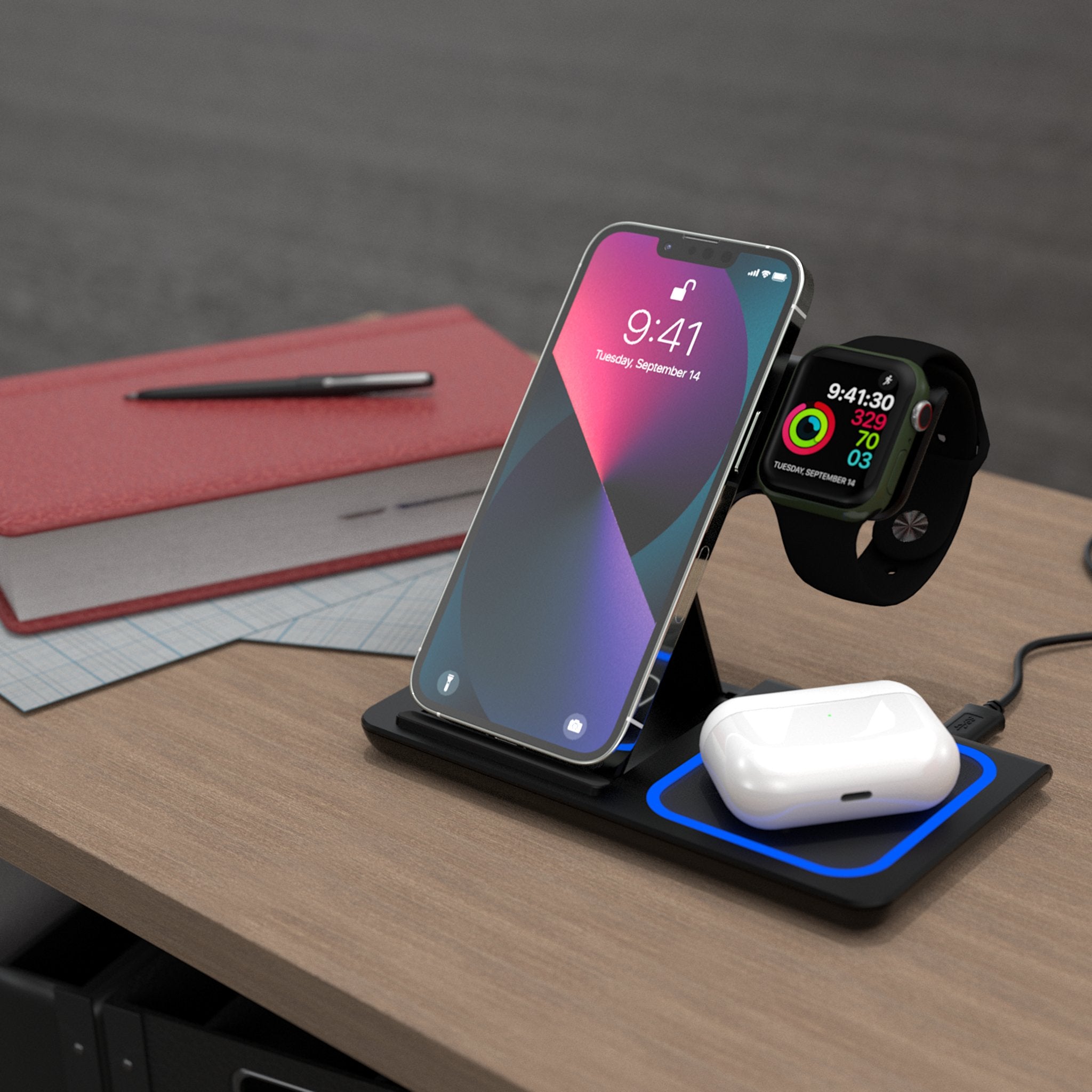 Arizona Cardinals 2024 Illustrated Limited Edition 3-in-1 Wireless Charging Station - Fast Charging for iPhone, Android & AirPods - Perfect for Home, Office & Game Day