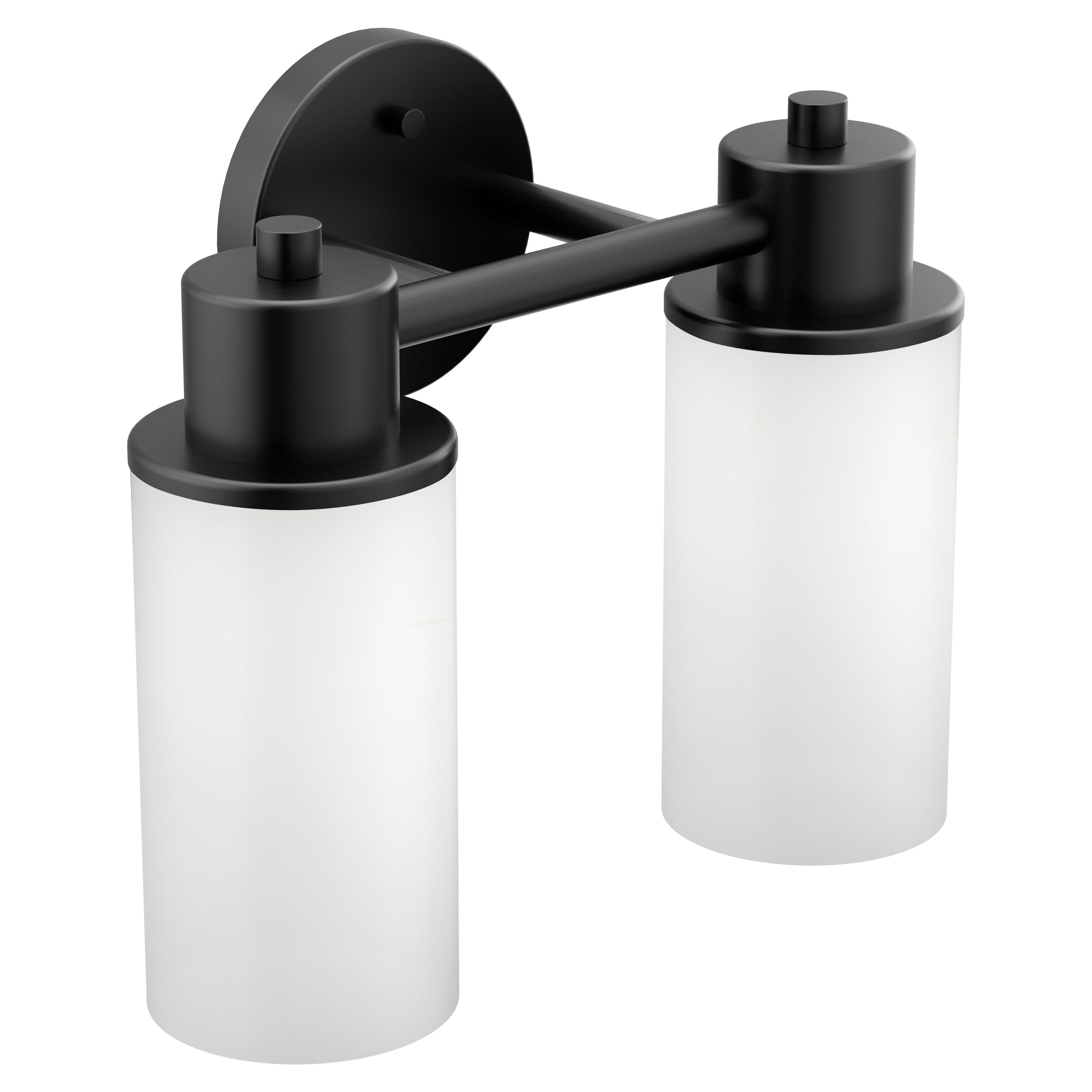 Moen DN0762BL Iso 2-Light Matte Black Bathroom Vanity Light Fixture with Frosted Glass Shades - Perfect for Modern Bathrooms, Powder Rooms & Spa-Like Retreats