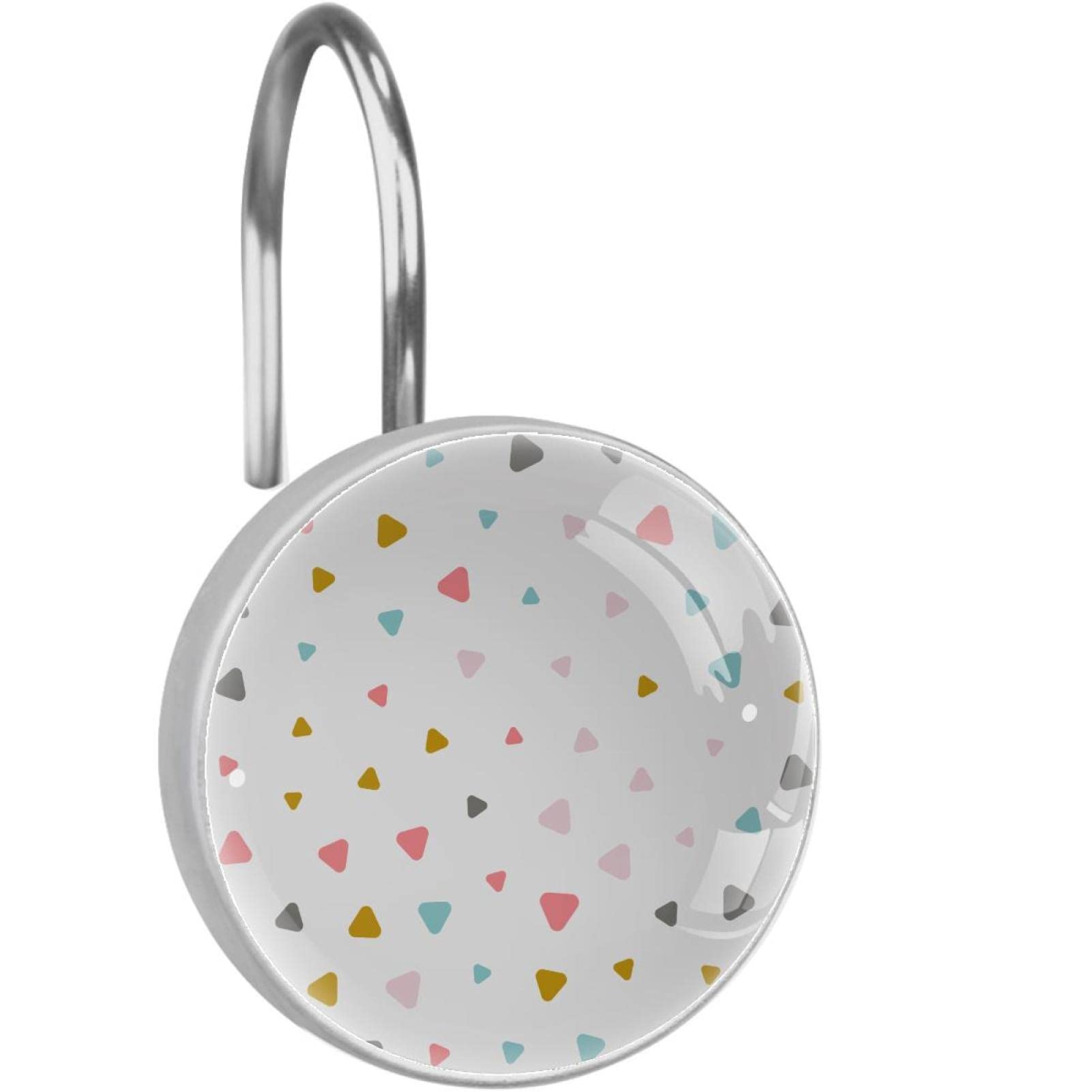 Pastel Triangle Pattern Decorative Shower Curtain Hooks - Colorful Bathroom Accessories for Modern & Vintage Bathroom Decor