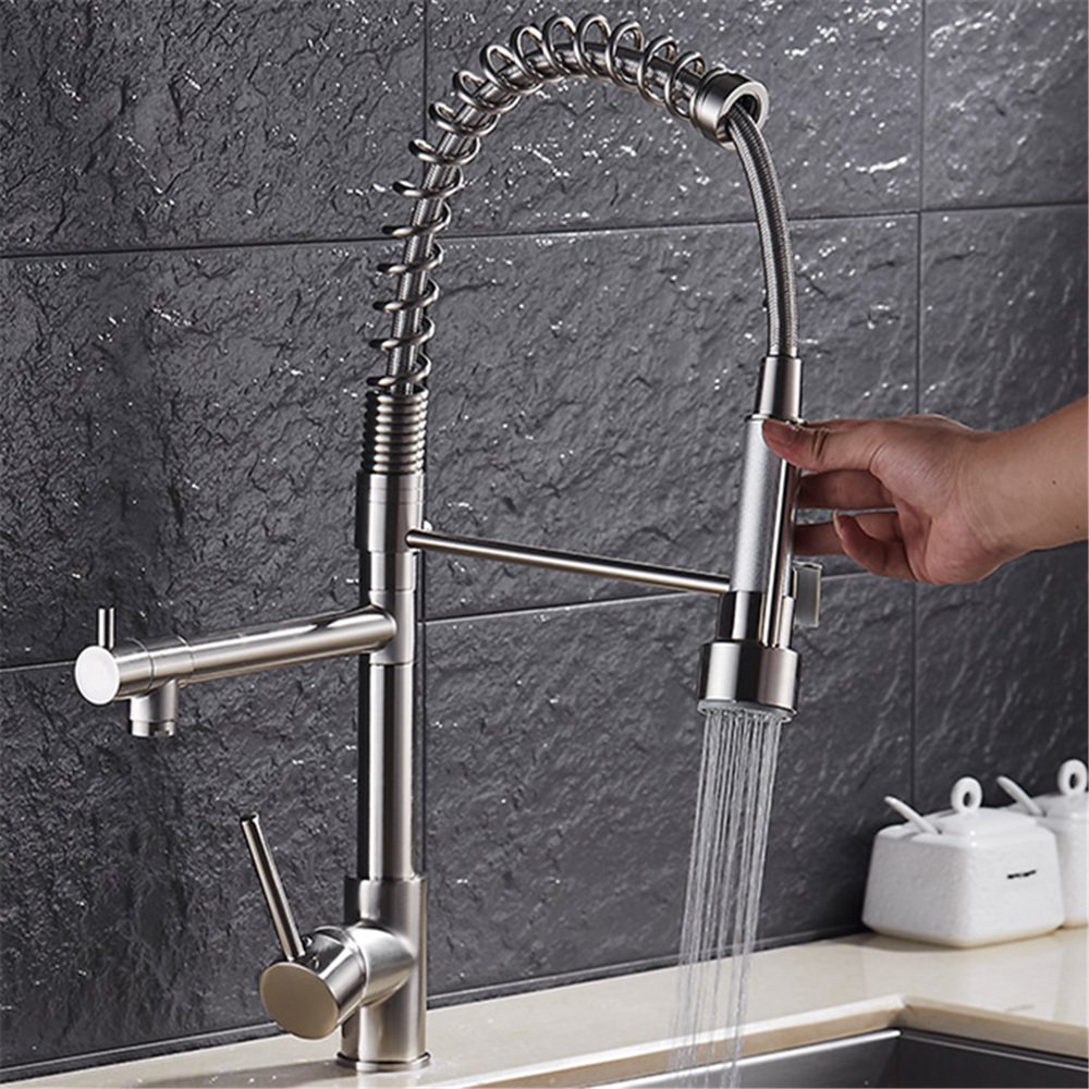 Brushed Nickel Single Handle Kitchen Sink Faucet with Pull Down Sprayer for Modern Kitchens