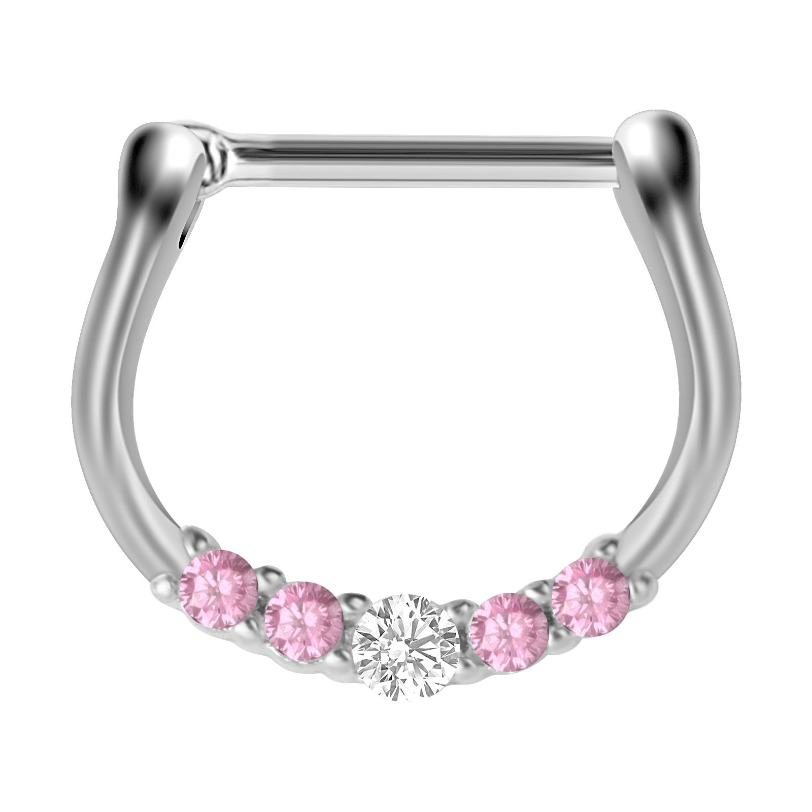 18G Hypoallergenic 5 Pave CZ Septum Clicker Ring - Stainless Steel Nose Piercing Jewelry for Women | Perfect for Everyday Wear, Parties & Special Occasions | UZ297