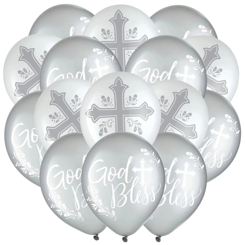 Holy Day Celebration Silver & White Latex Balloons - 12 Inch (15 Pack) - Perfect for Christmas, Easter, Baptism & Wedding Decorations - Party & Religious Event Supplies