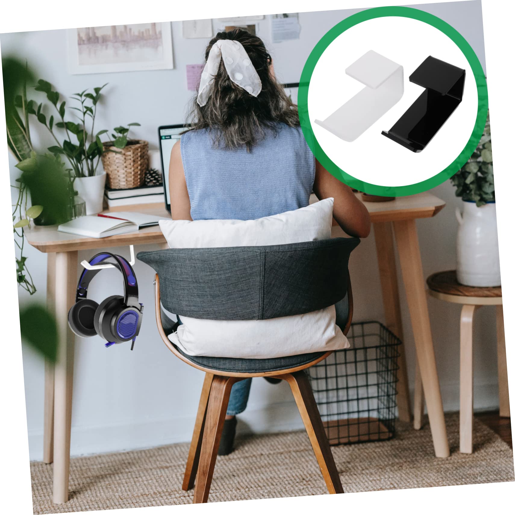 BESTonZON Horror Sticker Set (2pcs) - Acrylic Under Desk Headphone Hanger with Punch Design for Gaming Headsets, Microphones & Bags - Perfect for Gaming Setup & Office Organization