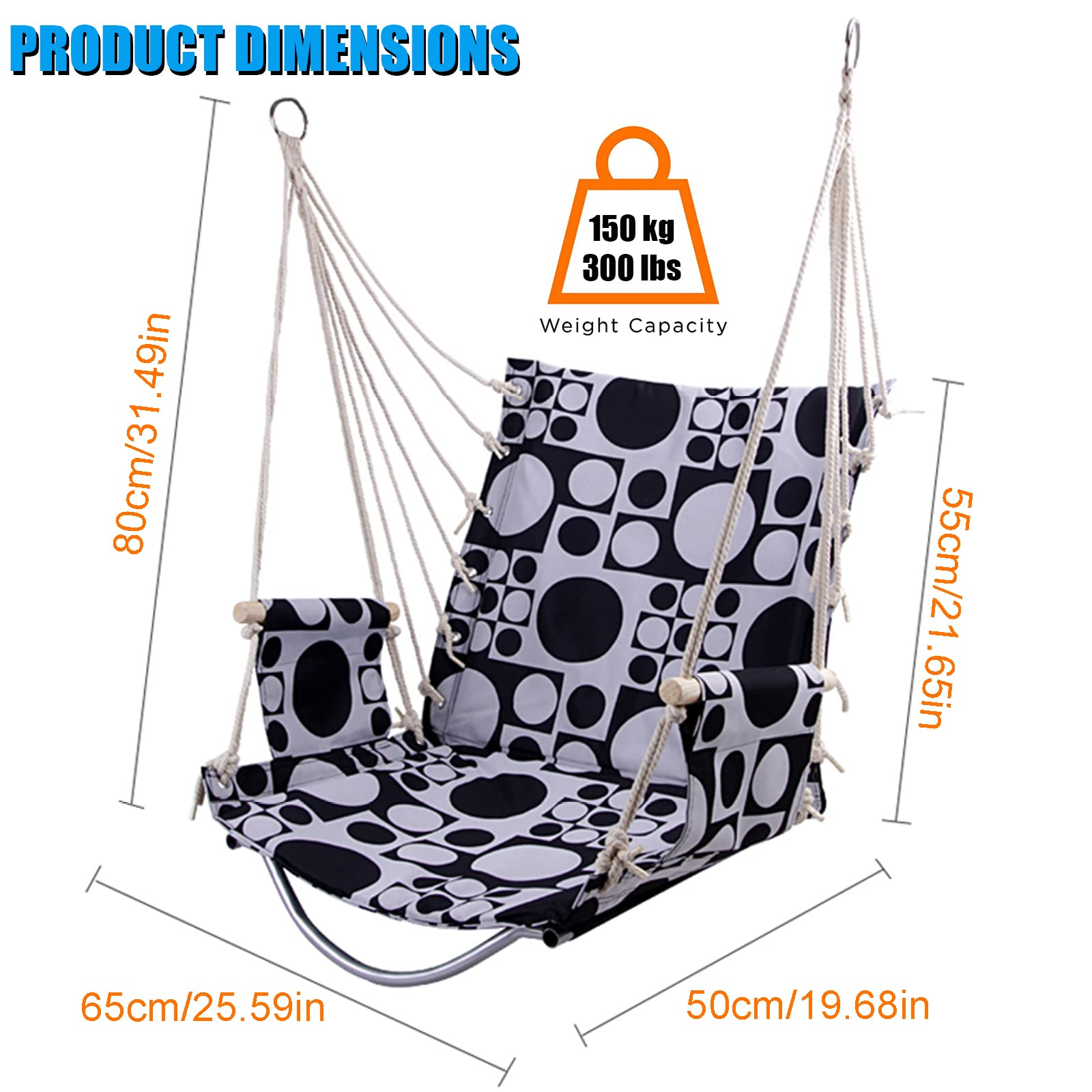 Premium Cotton Hammock Chair Swing with 2 Cushions - 330lbs Weight Capacity for Indoor/Outdoor Use - Perfect for Patio, Porch, Bedroom & Backyard Relaxation