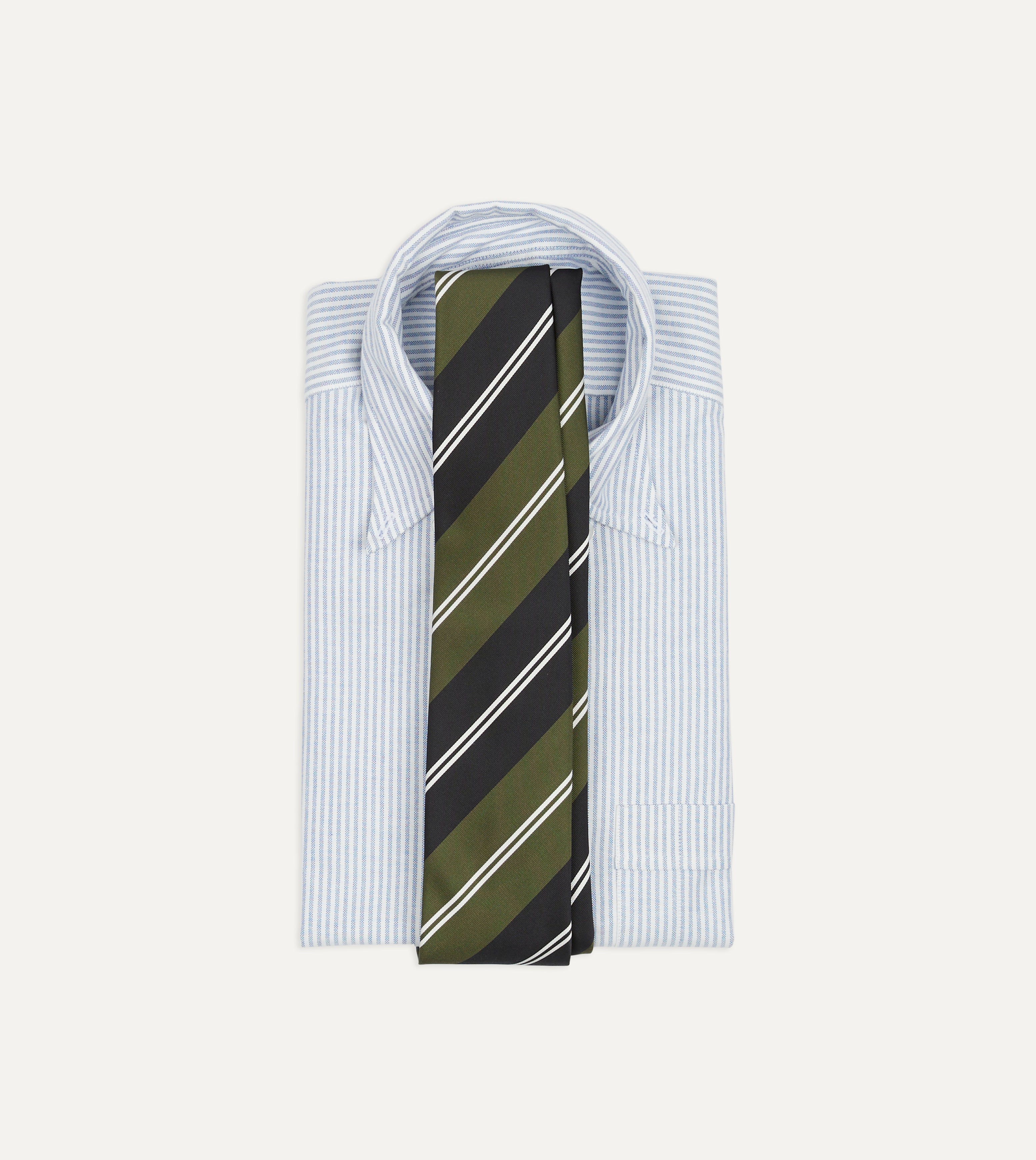 Premium Green, Navy & White Regimental Stripe Mogador Silk Tie - Elegant Business Necktie for Men, Perfect for Weddings, Office & Formal Events