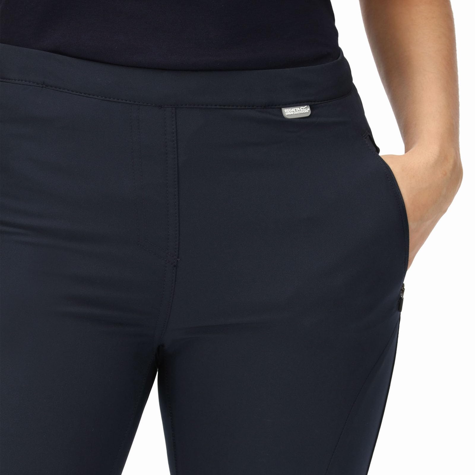 Women's Stretch Trousers - Navy Blue Comfort Fit Pants with Short Leg (Size 8) | Perfect for Office Wear, Casual Outfits & Travel