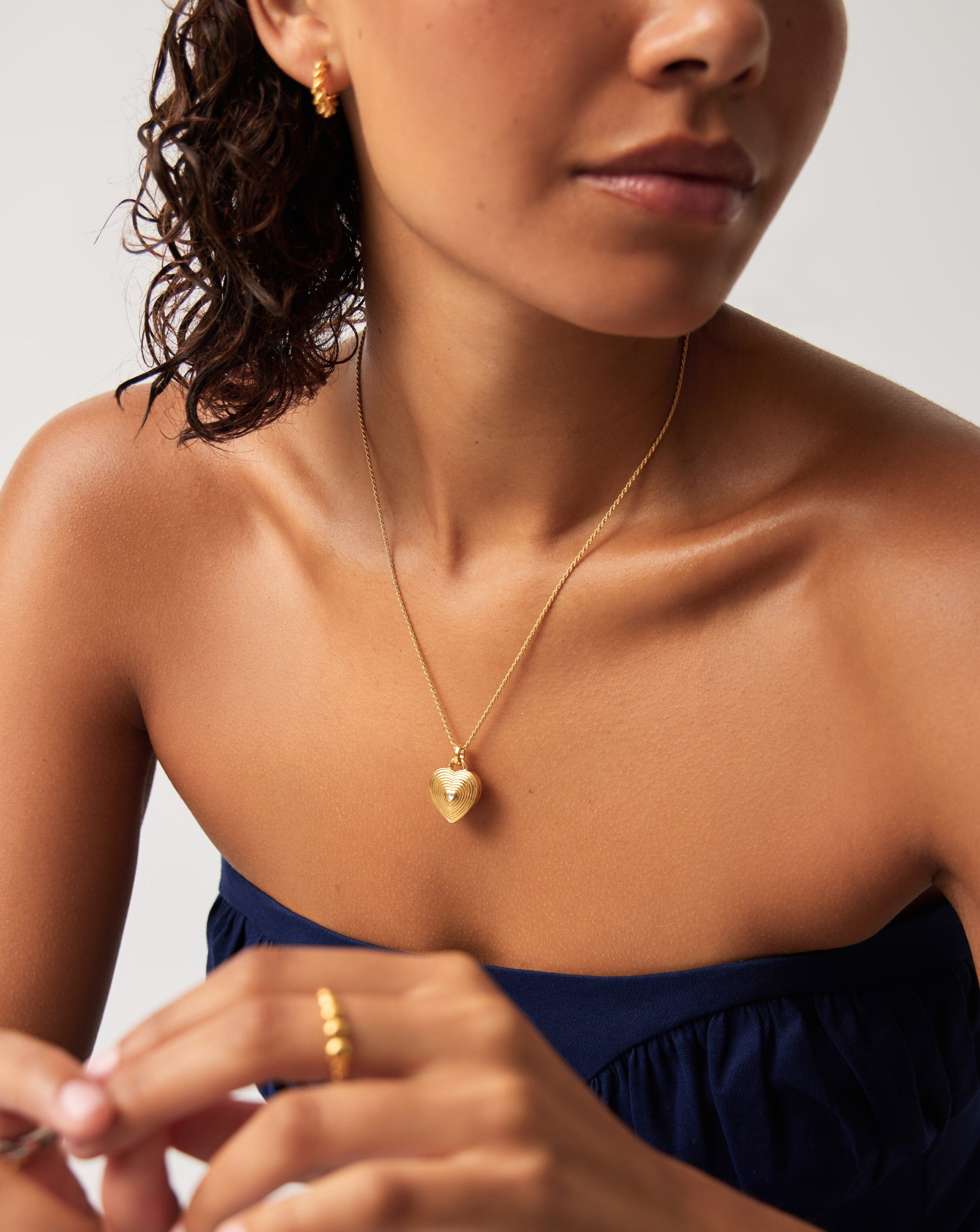 Engravable Heart Ridge Locket Pendant Necklace - 18k Gold Vermeil & Rainbow Moonstone Jewelry for Women | Personalized Gift for Mom, Wife, Girlfriend | Valentine's Day, Anniversary, Birthday Present