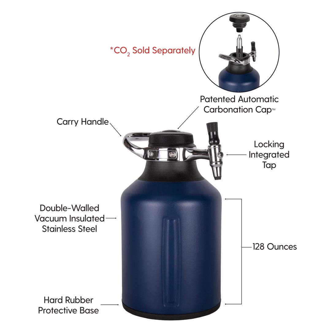 GrowlerWerks uKeg Go 128 oz Carbonated Growler & Craft Beverage Dispenser - Keep Beer, Soda, Cider, Kombucha & Cocktails Fresh - Perfect Gift for Beer Enthusiasts (Midnight Black) - Ideal for Parties, Camping & Home Brewing