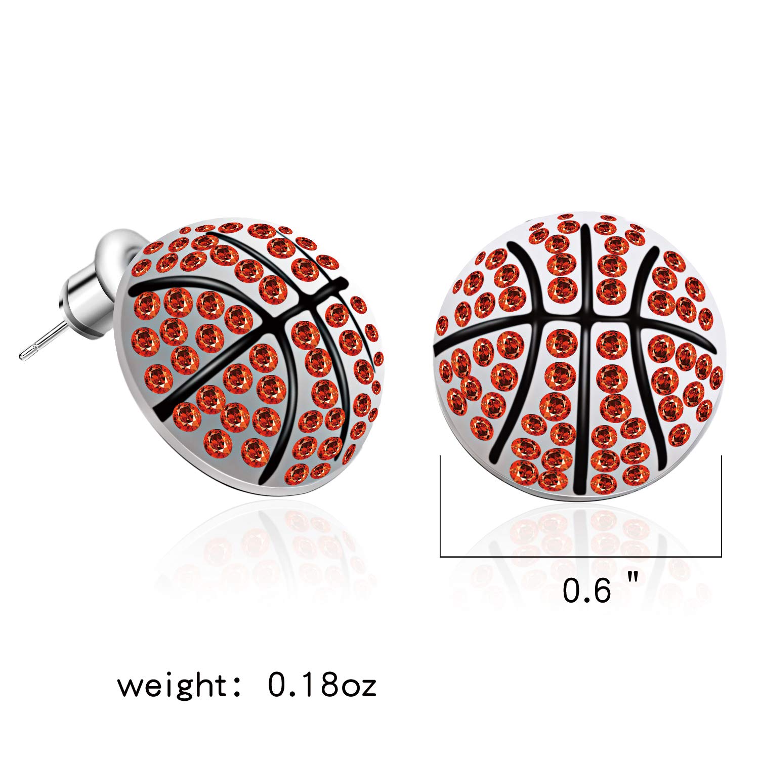 CZ Rhodium Sports Stud Earrings for Women - Basketball Volleyball Soccer - Perfect for Games & Parties